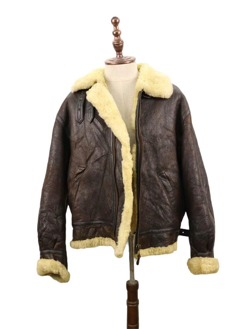 VTG 80s RARE AIR SERVICE TYPE B-3 BROWN LEATHER AVIATOR BOMBER JACKET SIZE L
