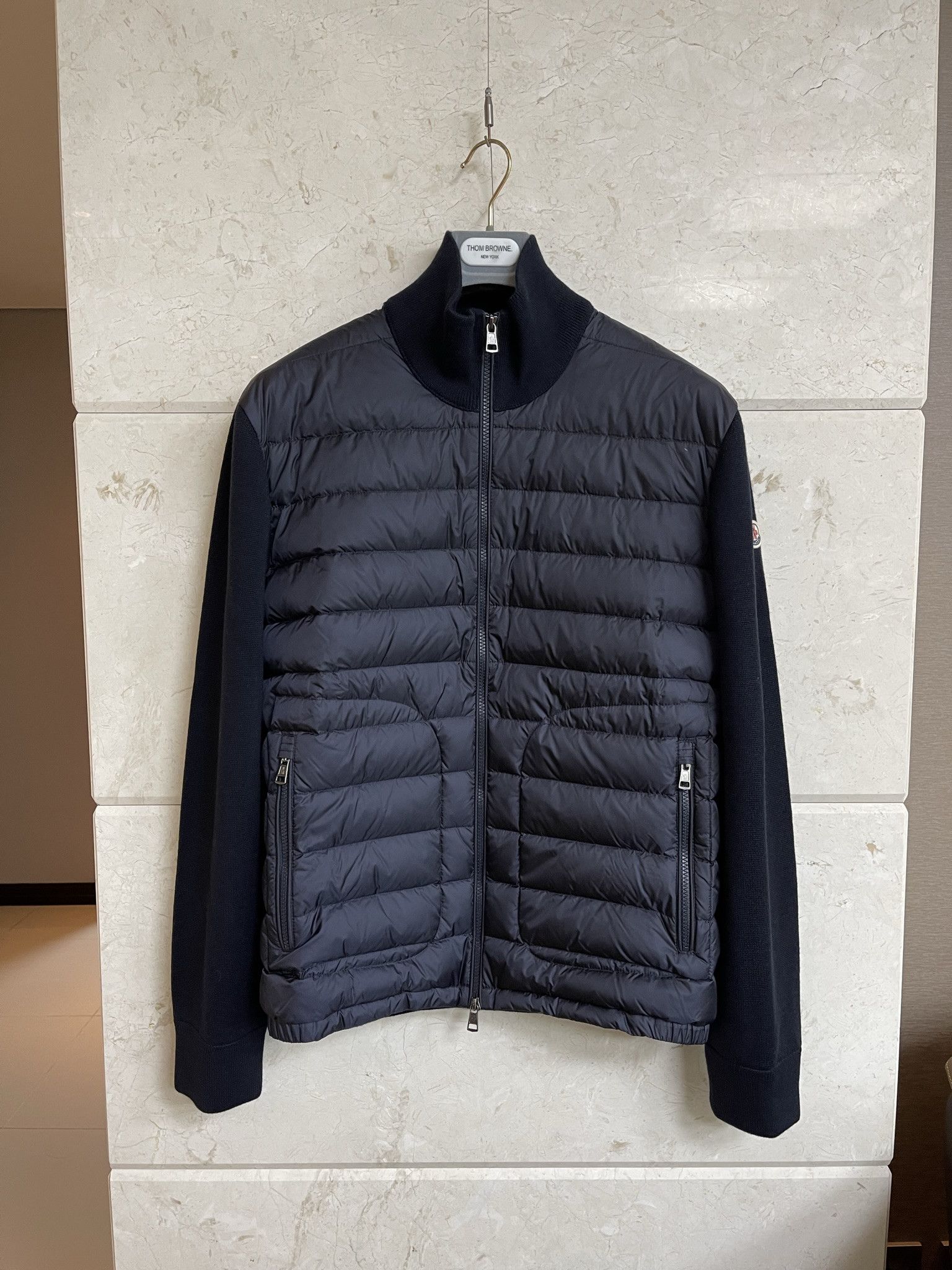 image of Moncler Padded Wool Cardigan in Dark Navy, Men's (Size 2XL)