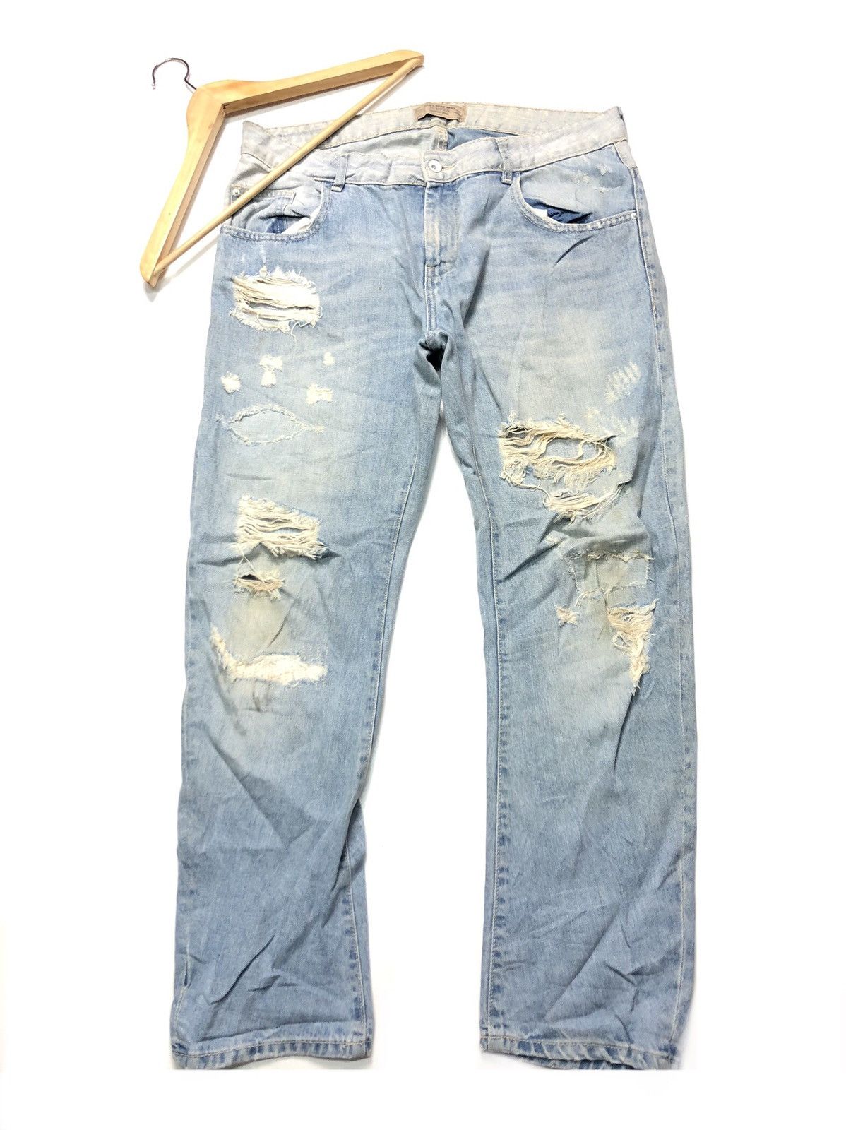 Vintage × Zara VINTAGE ZARA BASIC DEPT DISTRESSED BLUE WASH DENIM Size US 35 - 1 Thumbnail