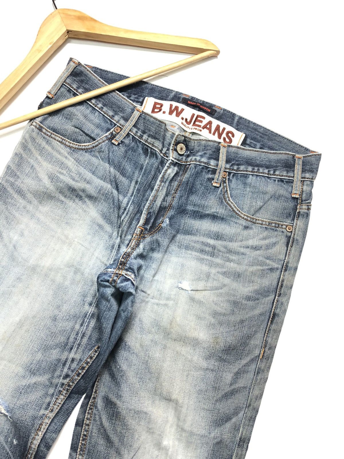 Japanese Brand B.W BLUE WAY DISTRESSED DENIM JAPAN 🇯🇵 Size US 32 / EU 48 - 2 Thumbnail