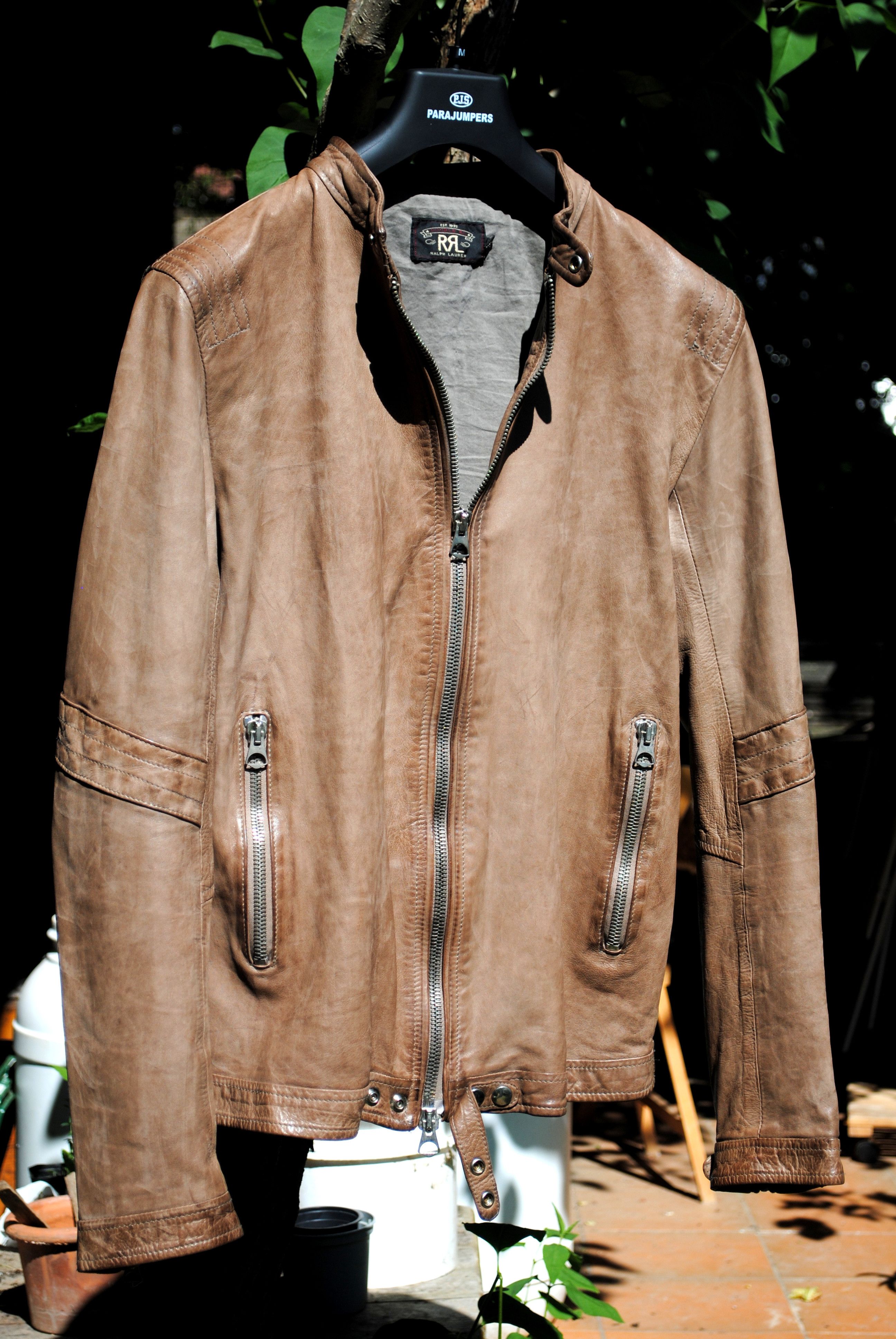 image of Rrl Ralph Lauren Double Rl Leather Cafe Racer Biker Moto Jacket in Brown, Men's (Size Large)