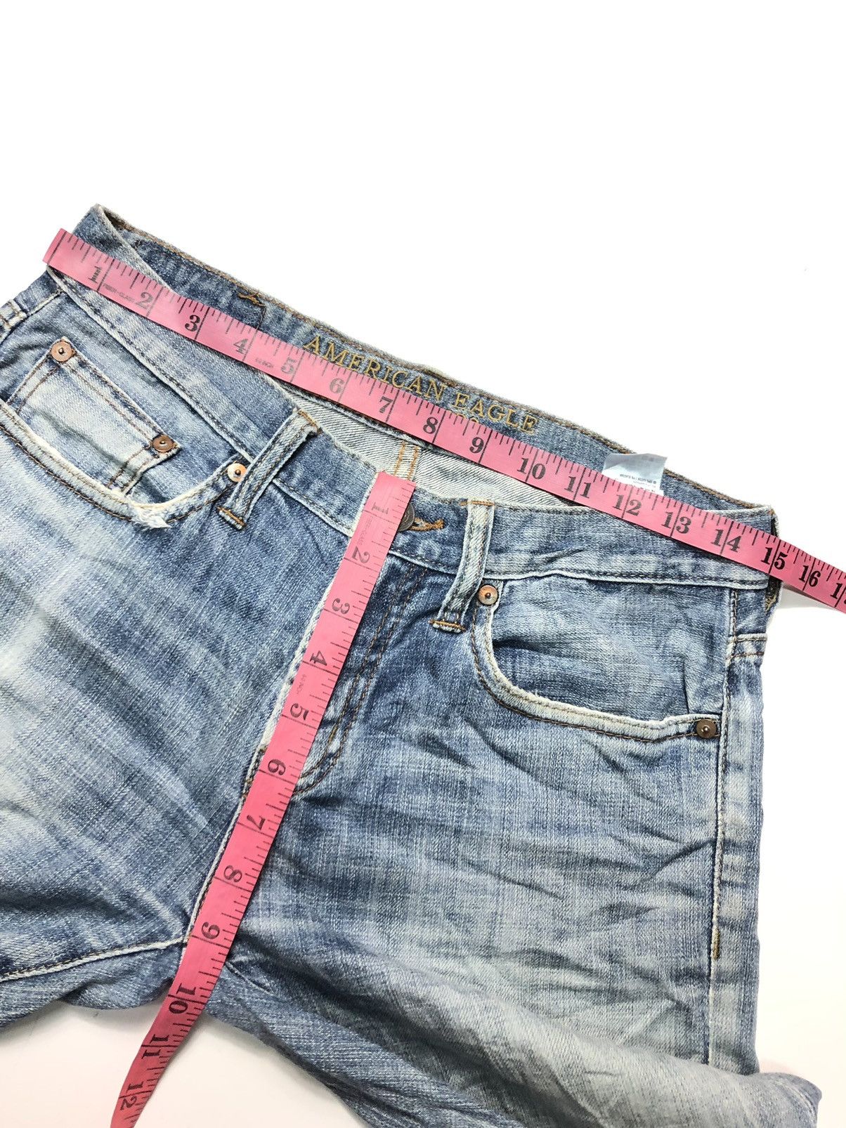 American Eagle Outfitters × Vintage VINTAGE AMERICAN EAGLE 🦅 DISTRESSED BLUE WASH DENIM Size US 29 - 14 Thumbnail