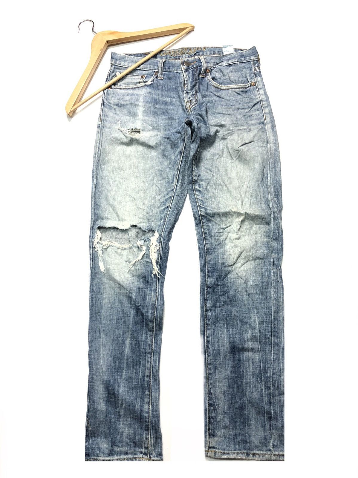 American Eagle Outfitters × Vintage VINTAGE AMERICAN EAGLE 🦅 DISTRESSED BLUE WASH DENIM Size US 29 - 1 Thumbnail