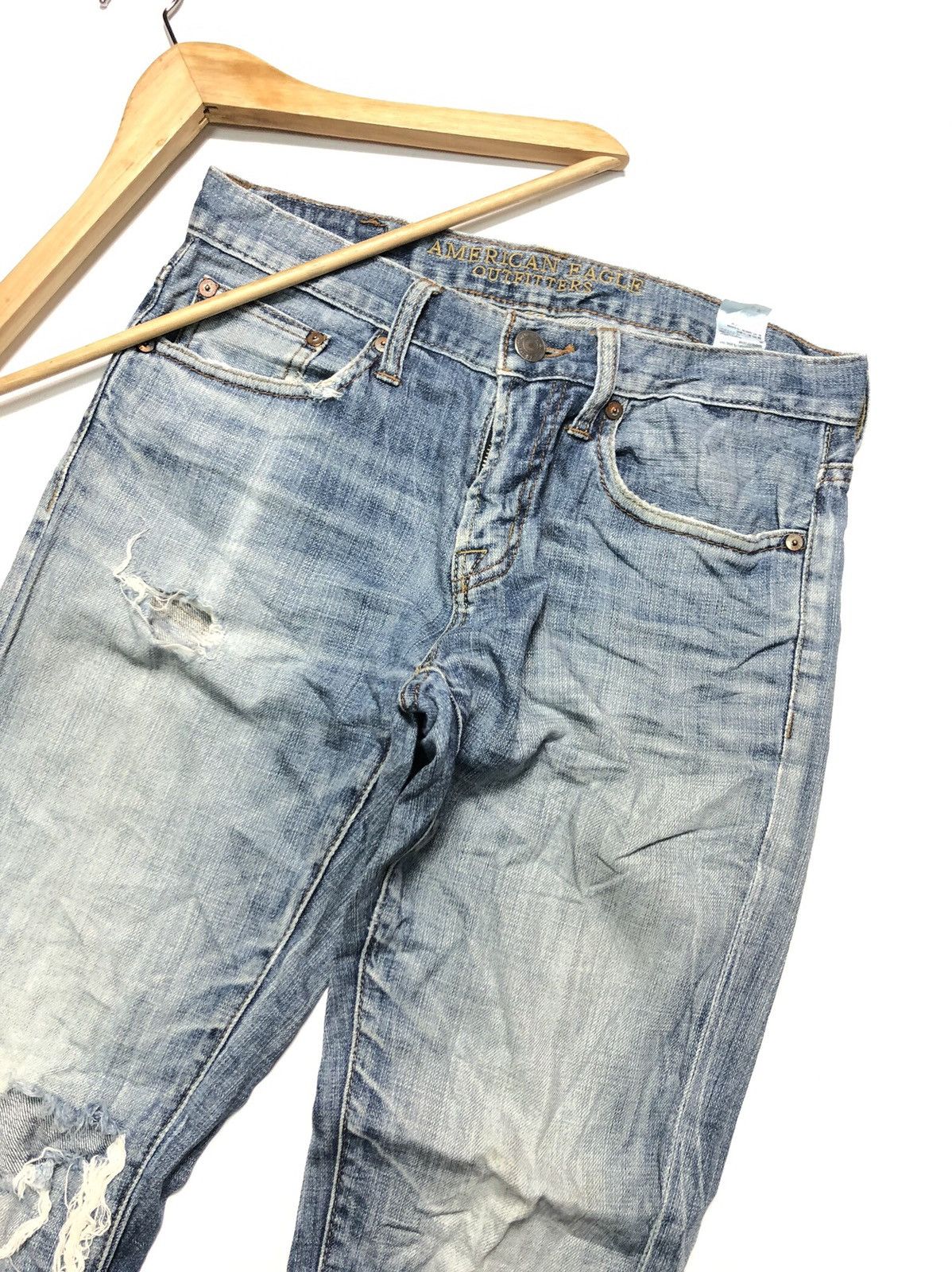 American Eagle Outfitters × Vintage VINTAGE AMERICAN EAGLE 🦅 DISTRESSED BLUE WASH DENIM Size US 29 - 2 Thumbnail