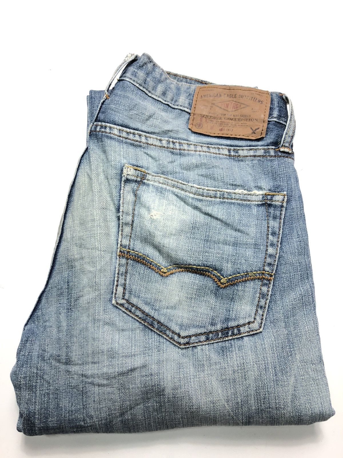 American Eagle Outfitters × Vintage VINTAGE AMERICAN EAGLE 🦅 DISTRESSED BLUE WASH DENIM Size US 29 - 17 Thumbnail