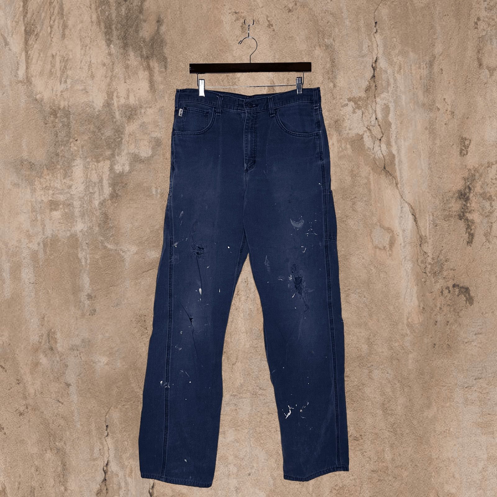 Carhartt × Carhartt Wip × Vintage Navy Blue Thrashed Carhartt Carpenter Pants Fire Resistant Size US 34 / EU 50 - 3 Thumbnail