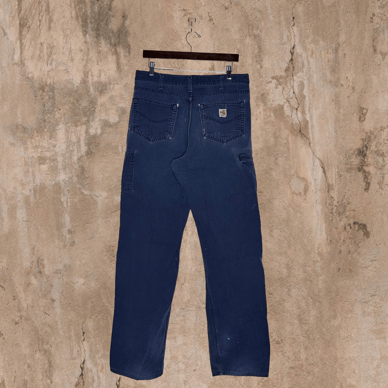 Carhartt × Carhartt Wip × Vintage Navy Blue Thrashed Carhartt Carpenter Pants Fire Resistant Size US 34 / EU 50 - 1 Thumbnail