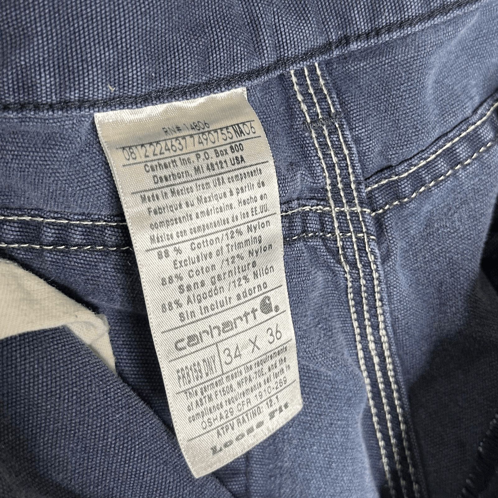 Carhartt × Carhartt Wip × Vintage Navy Blue Thrashed Carhartt Carpenter Pants Fire Resistant Size US 34 / EU 50 - 8 Thumbnail