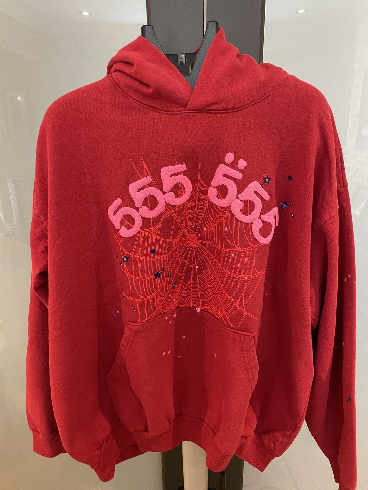 image of Sp5Der Worldwide X Young Thug Red Angelnumber 555 Hoodie, Men's (Size XL)