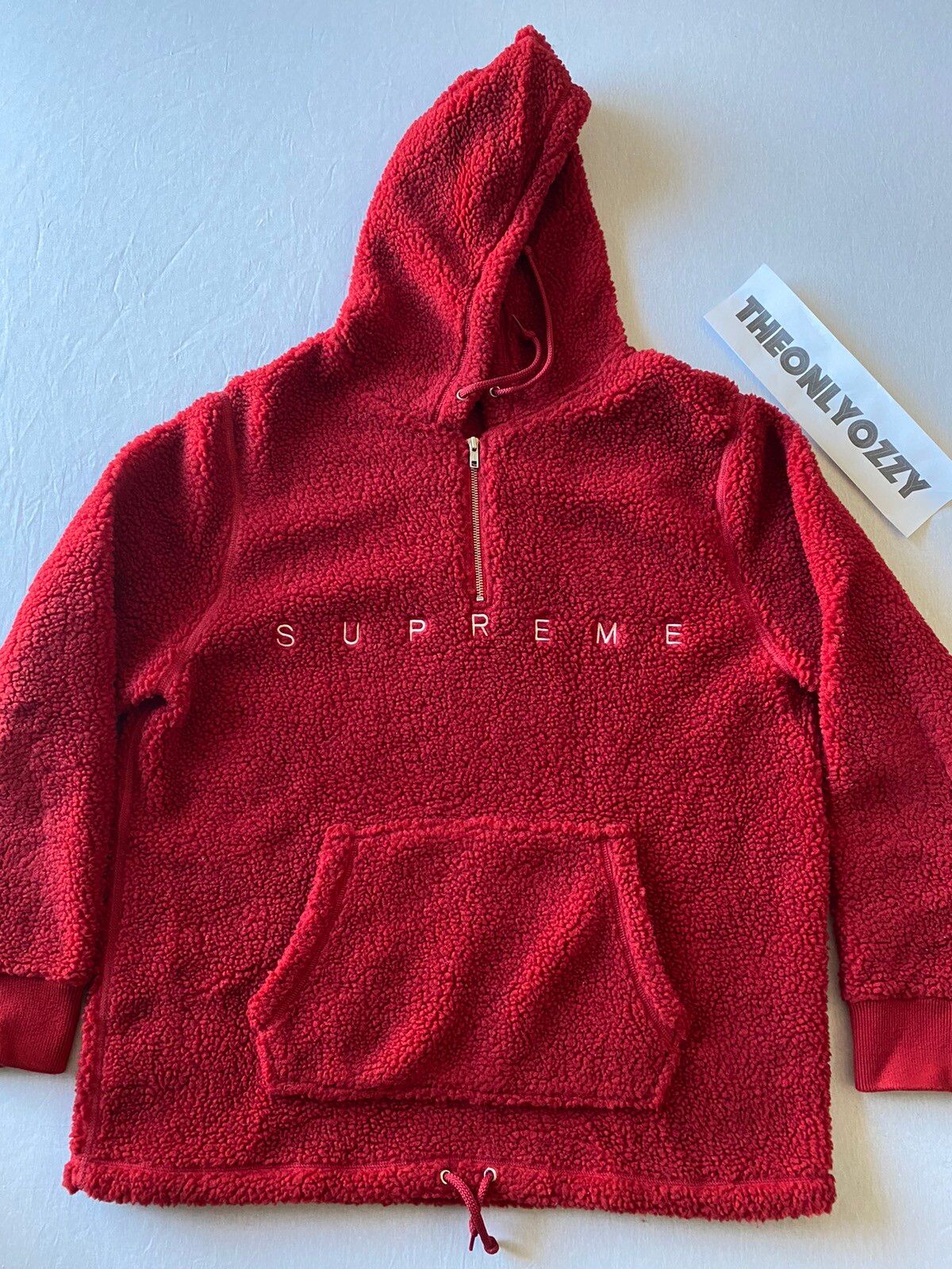 Supreme Supreme Hooded Half Zip Sweater Red Sherpa sz XL | Grailed