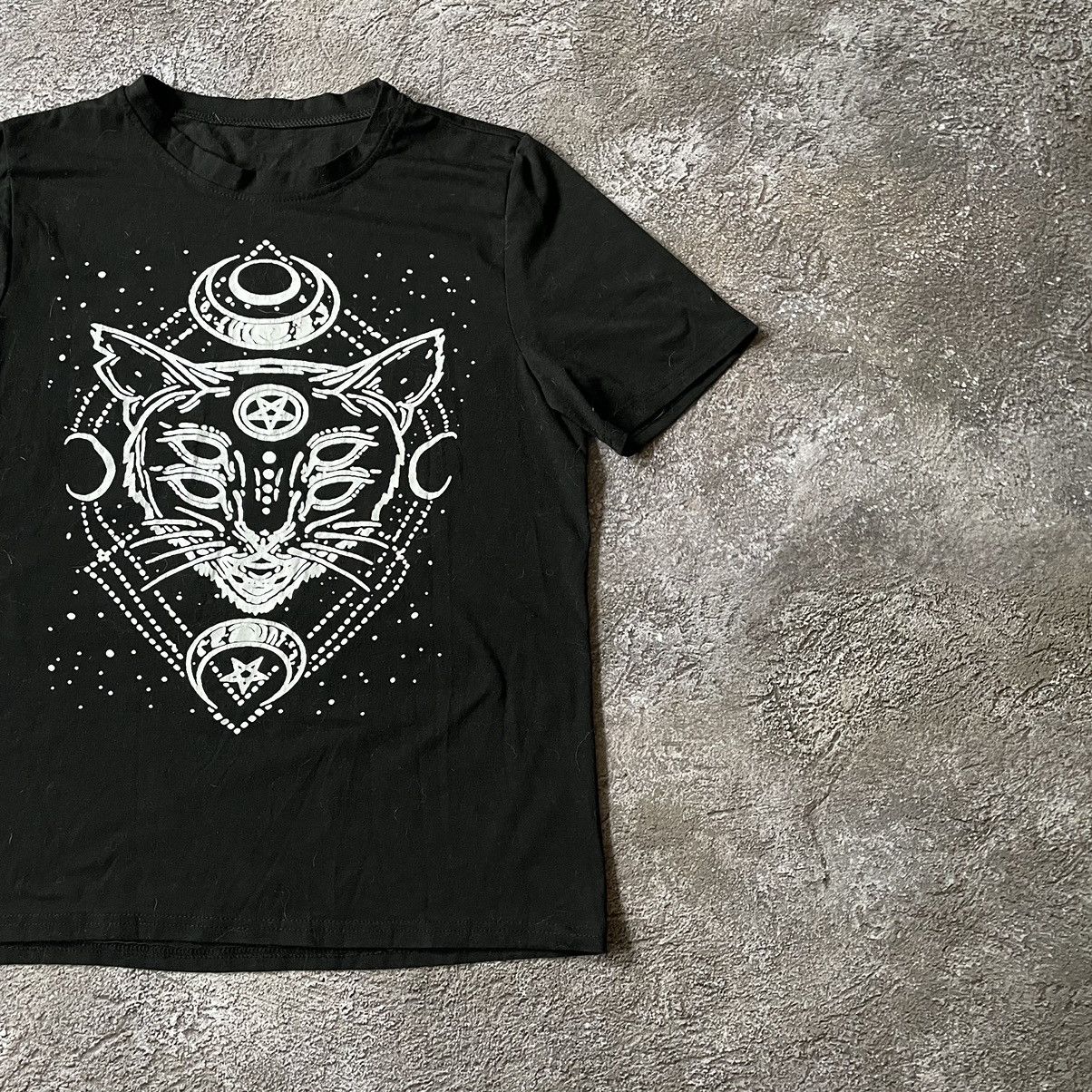 Vintage Vintage Y2K Occult Cat Graphic Tee Dark Grunge Streetwear M Size US M / EU 48-50 / 2 - 3 Thumbnail