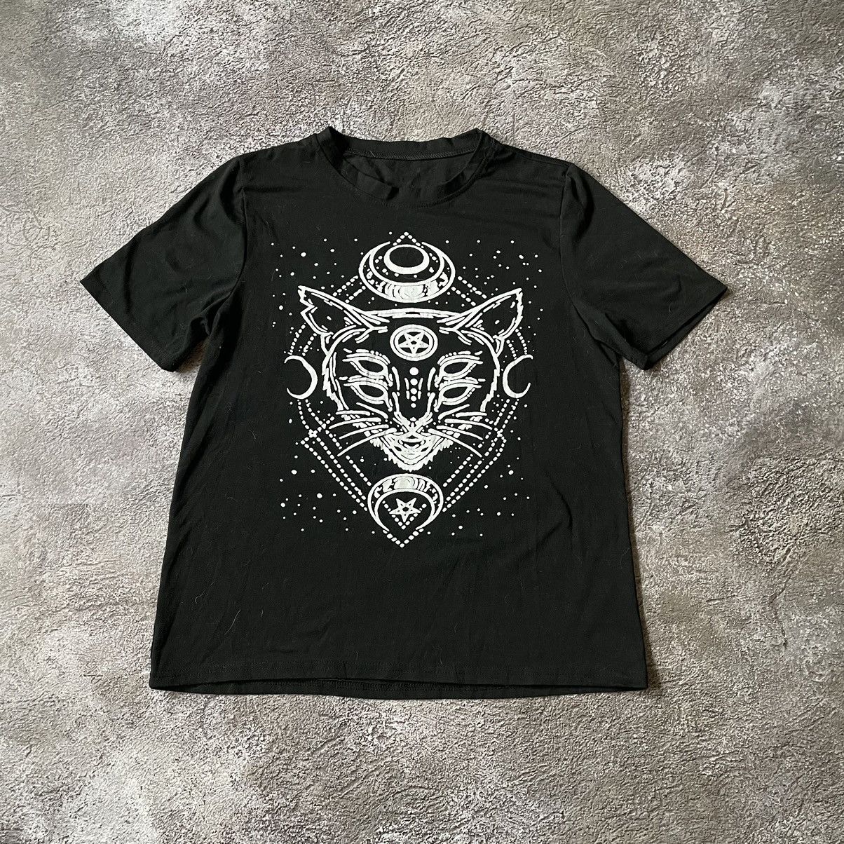Vintage Vintage Y2K Occult Cat Graphic Tee Dark Grunge Streetwear M Size US M / EU 48-50 / 2 - 2 Thumbnail