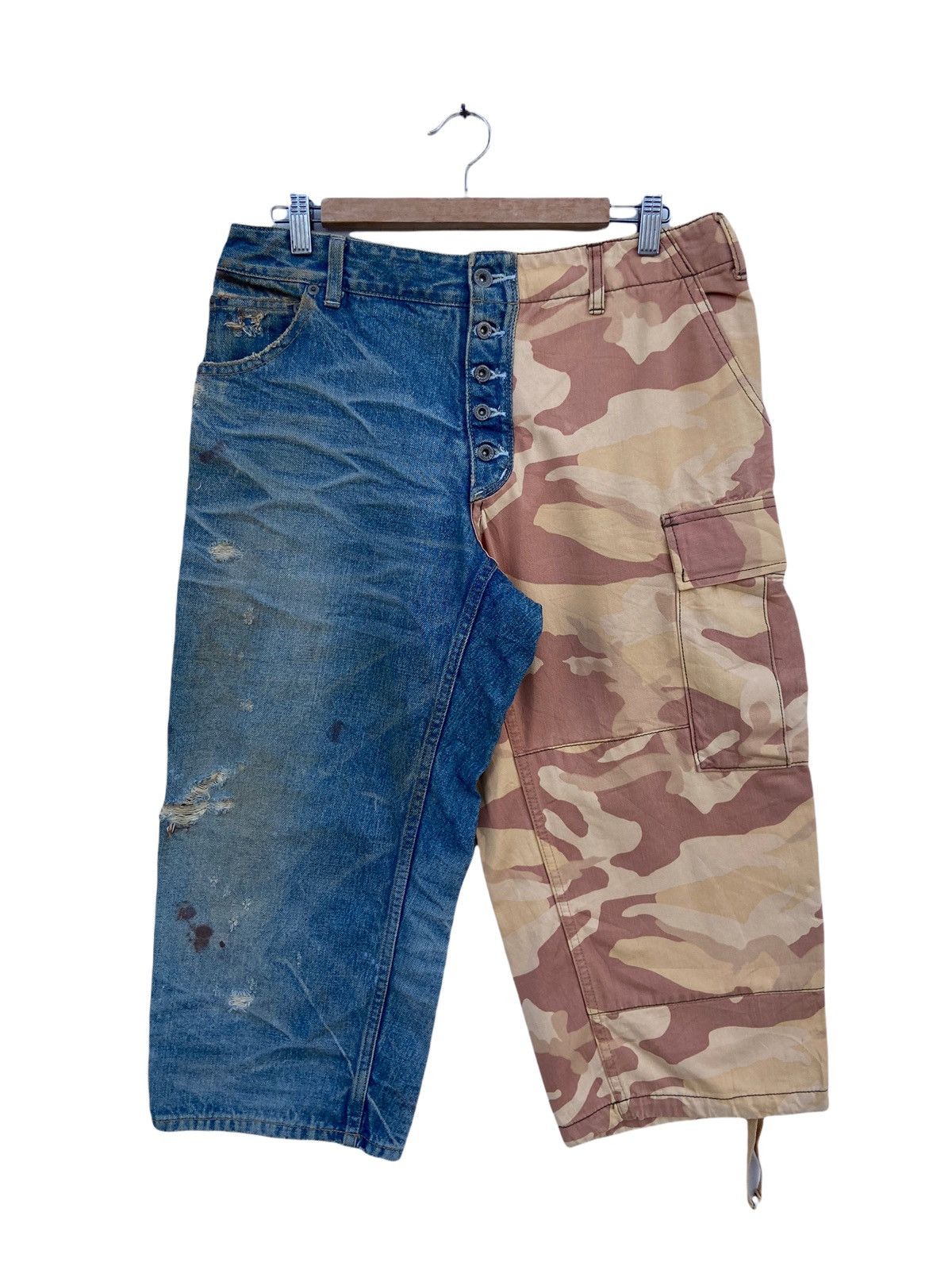 Japanese Brand Maison Conception Libre Denim Mix Camo Pant Size US 31 - 1 Thumbnail