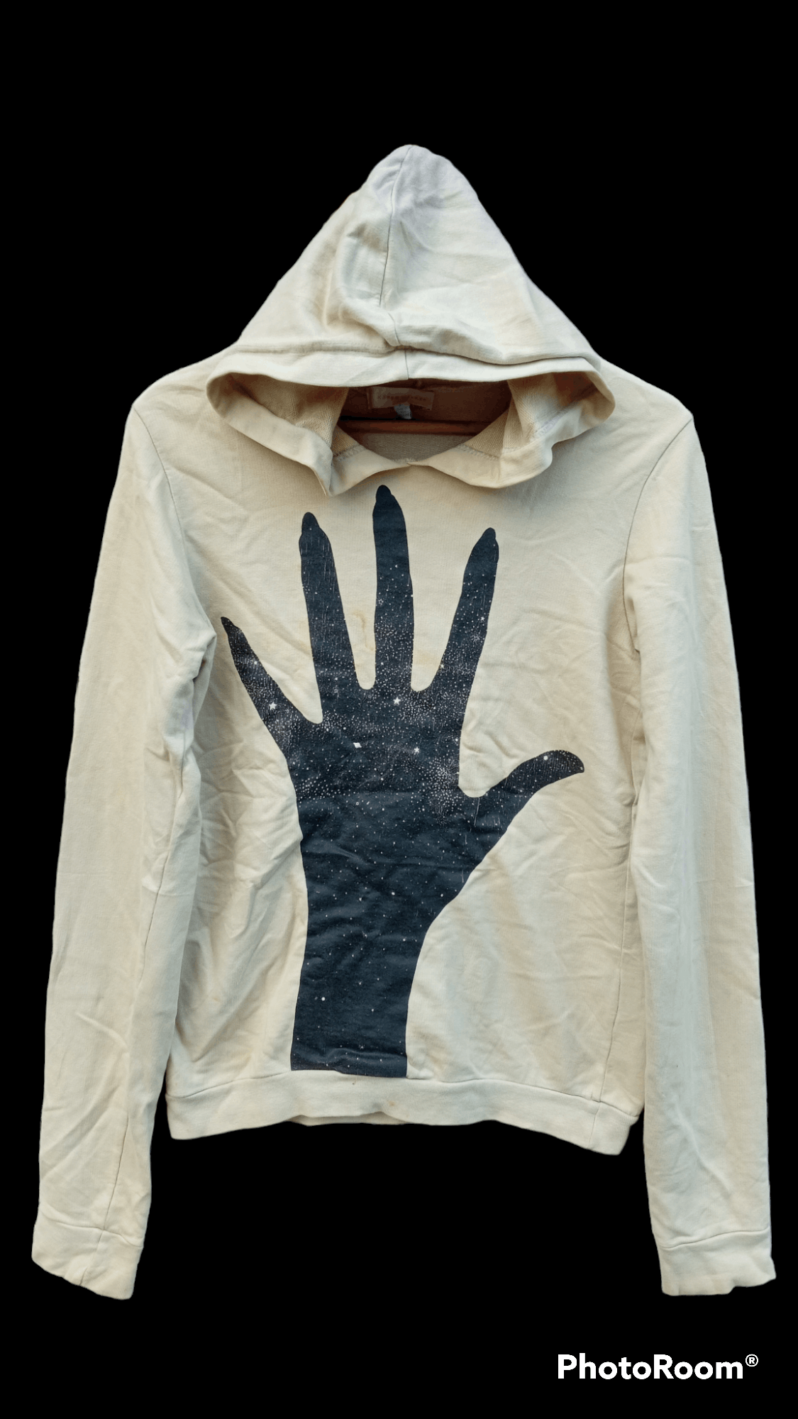 image of Karen Walker Black Hand Hoodie in Cream/Yellow, Women's (Size Small)