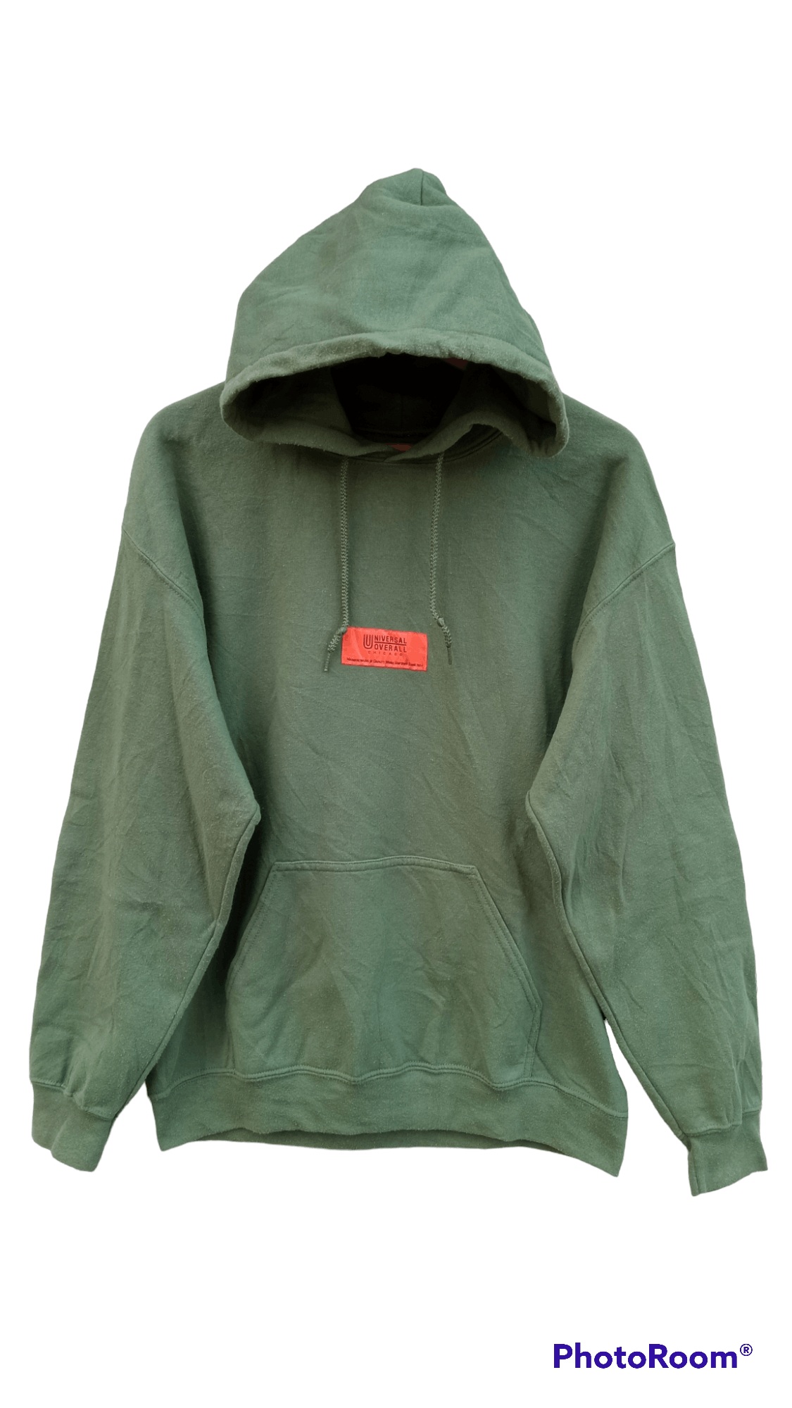 image of Universal Chicago x Vintage Universal Overall Spellout Box Logo Hoodie Jacket in Green (Size Medium