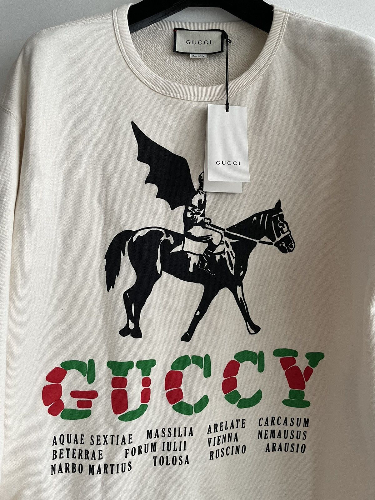 image of Gucci $2,500 Super Runway Logo Guccy Crewneck Sweatshirt New, Men's (Size XL)