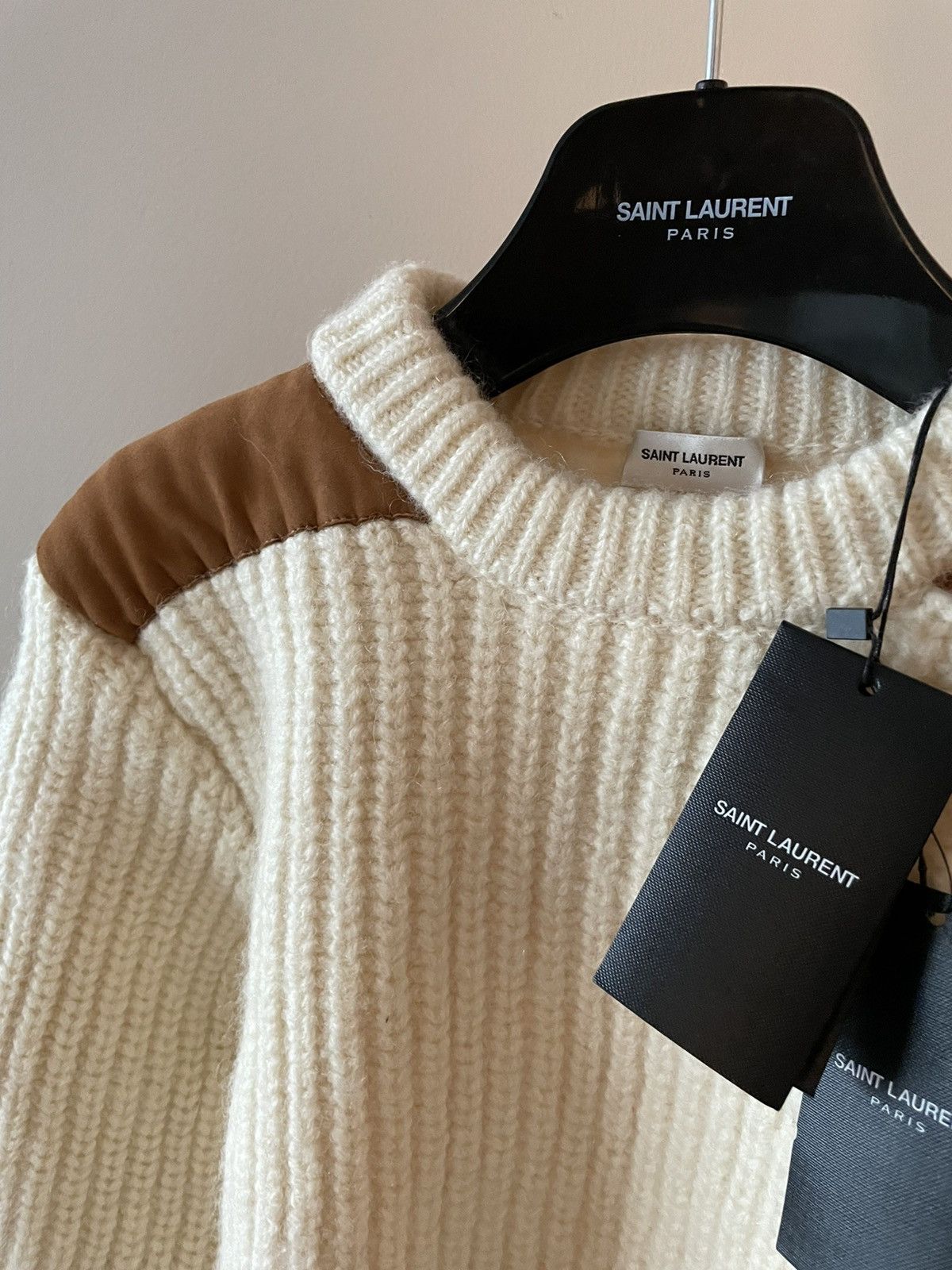Hedi Slimane × Saint Laurent Paris × Yves Saint Laurent Rare $1,550Value Sold Out Limited Leather Patch Wool Sweater Size M / US 6-8 / IT 42-44 - 19 Thumbnail