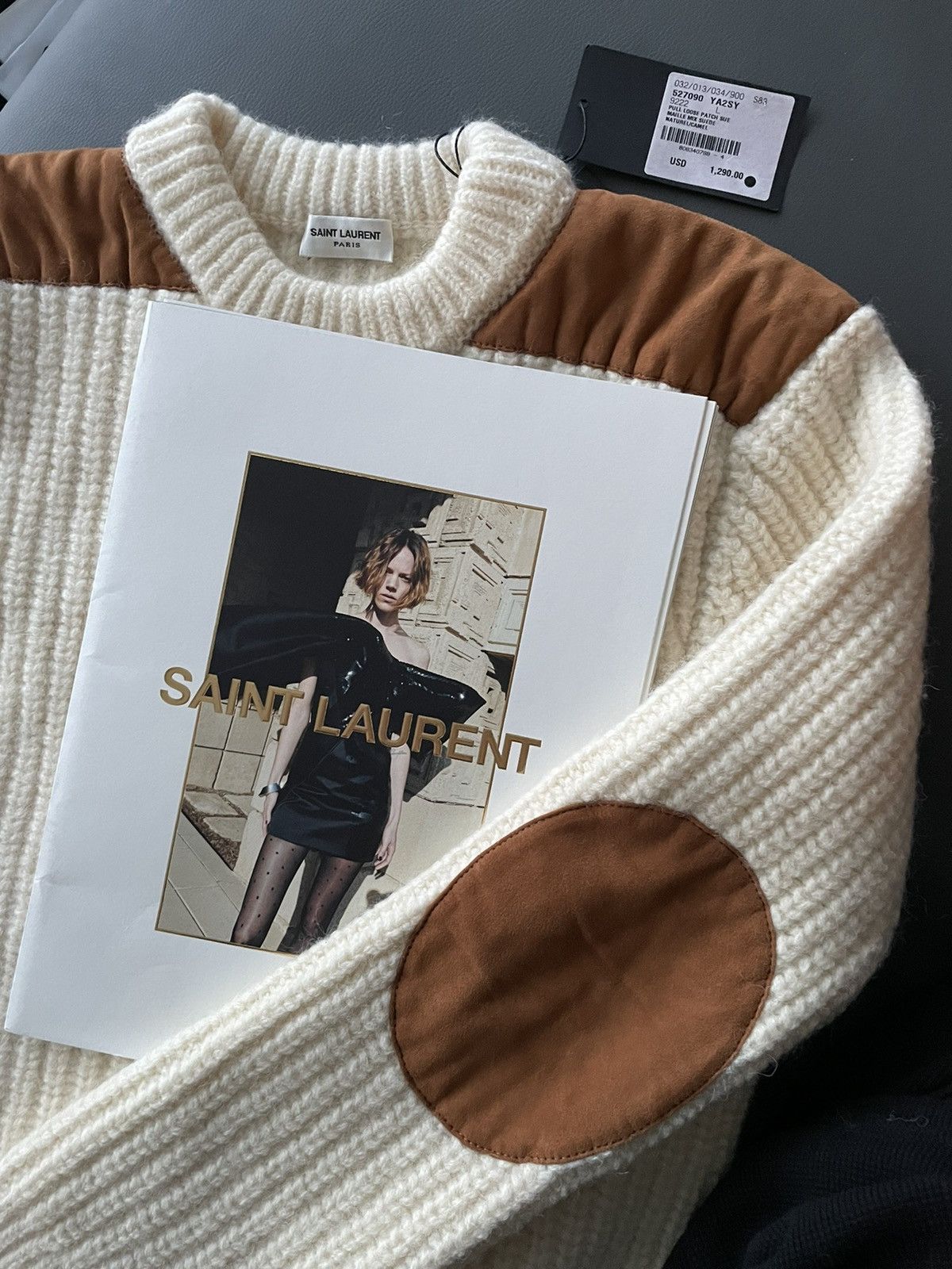 Hedi Slimane × Saint Laurent Paris × Yves Saint Laurent Rare $1,550Value Sold Out Limited Leather Patch Wool Sweater Size M / US 6-8 / IT 42-44 - 1 Thumbnail