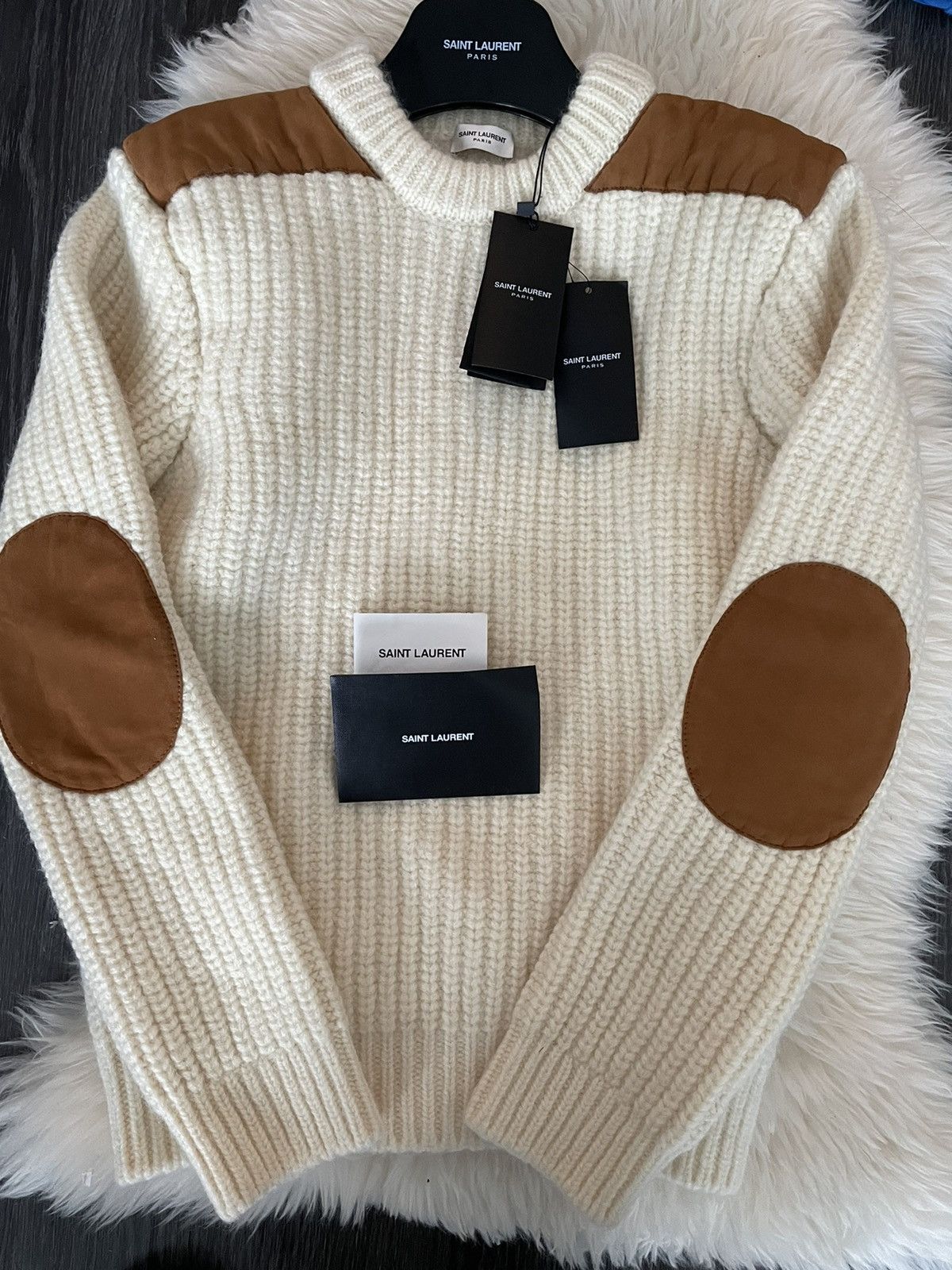 Hedi Slimane × Saint Laurent Paris × Yves Saint Laurent Rare $1,550Value Sold Out Limited Leather Patch Wool Sweater Size M / US 6-8 / IT 42-44 - 2 Thumbnail