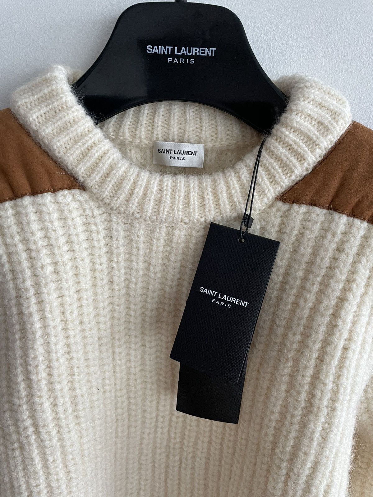 Hedi Slimane × Saint Laurent Paris × Yves Saint Laurent Rare $1,550Value Sold Out Limited Leather Patch Wool Sweater Size M / US 6-8 / IT 42-44 - 7 Thumbnail