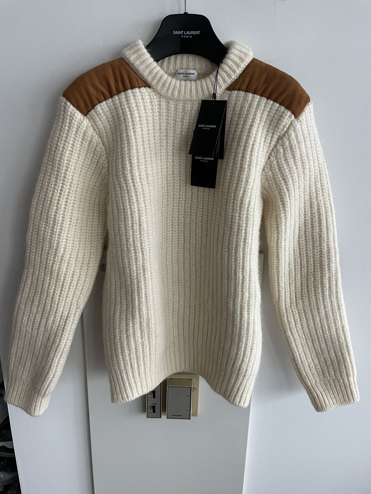 Hedi Slimane × Saint Laurent Paris × Yves Saint Laurent Rare $1,550Value Sold Out Limited Leather Patch Wool Sweater Size M / US 6-8 / IT 42-44 - 6 Thumbnail