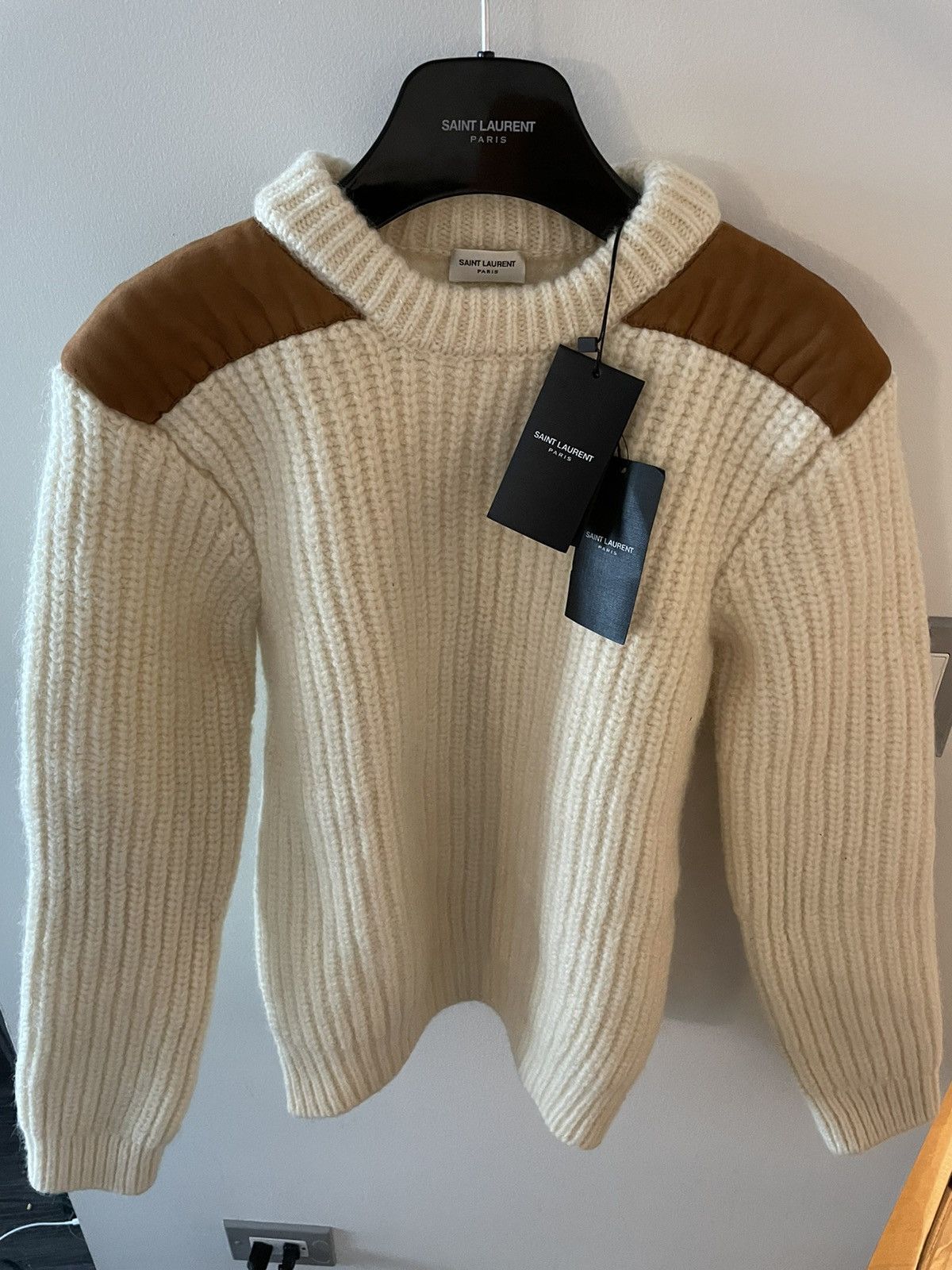Hedi Slimane × Saint Laurent Paris × Yves Saint Laurent Rare $1,550Value Sold Out Limited Leather Patch Wool Sweater Size M / US 6-8 / IT 42-44 - 18 Thumbnail