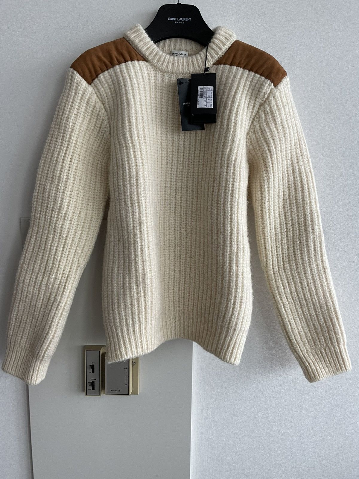 Hedi Slimane × Saint Laurent Paris × Yves Saint Laurent Rare $1,550Value Sold Out Limited Leather Patch Wool Sweater Size M / US 6-8 / IT 42-44 - 13 Thumbnail