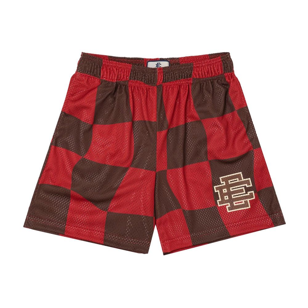 Pre-owned Eric Emanuel Wavy Flag Mesh Shorts Medium In Black/red