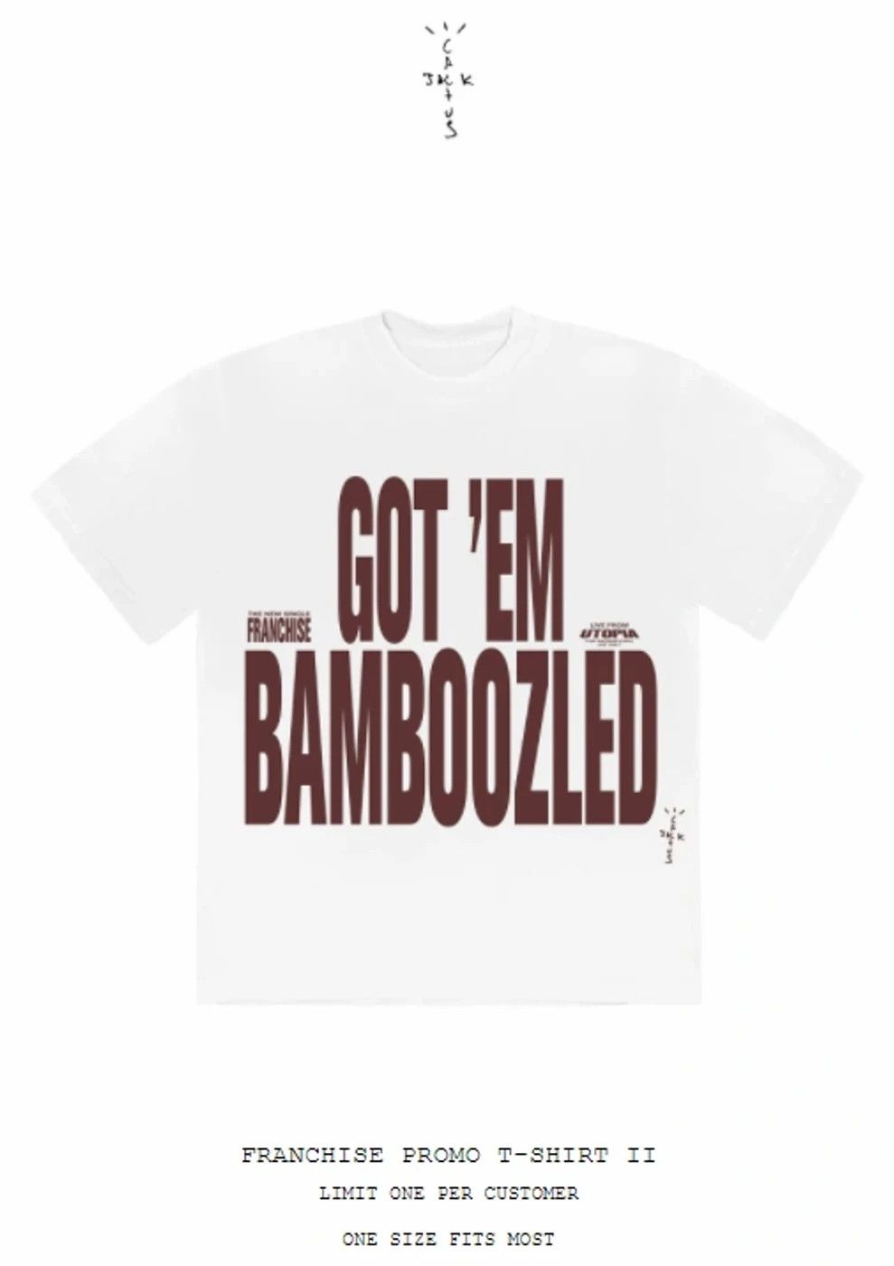 Travis Scott OneSZ Travis Franchise Promo T-Shirt Tee GOT EM BAMBOOZLED Size US L / EU 52-54 / 3 - 6 Thumbnail