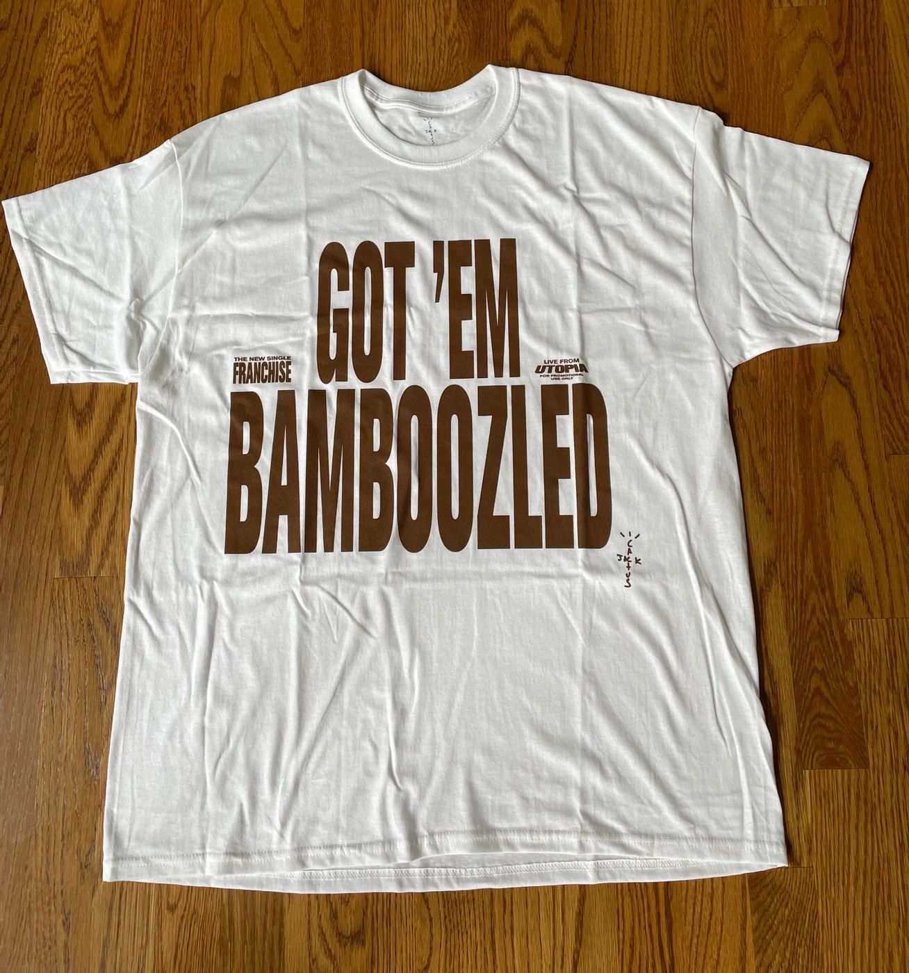 Pre-owned Travis Scott Onesz Travis Franchise Promo T-shirt Tee Got Em Bamboozled In White
