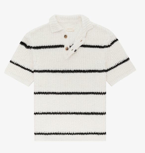 Pre-owned Aimé Leon Dore Striped Shaker Stitch Polo In Jet Black/pristine