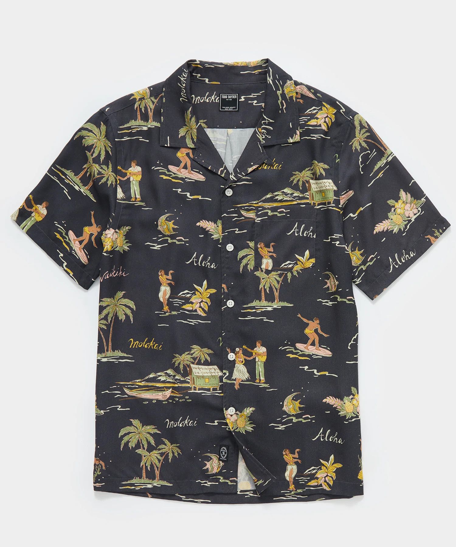 image of Todd Snyder Aloha Print Short Sleeve Camp Collar Shirt L in Black, Men's (Size Large)