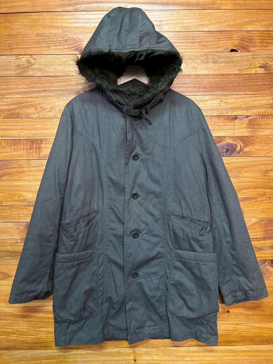 image of Ppfm Faux Fur Hoodie Jacket in Army Green, Men's (Size Medium)