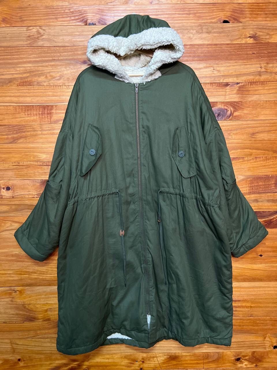 image of Cube Sugar Faux Fur Drawstring Parka in Army Green, Men's (Size Medium)