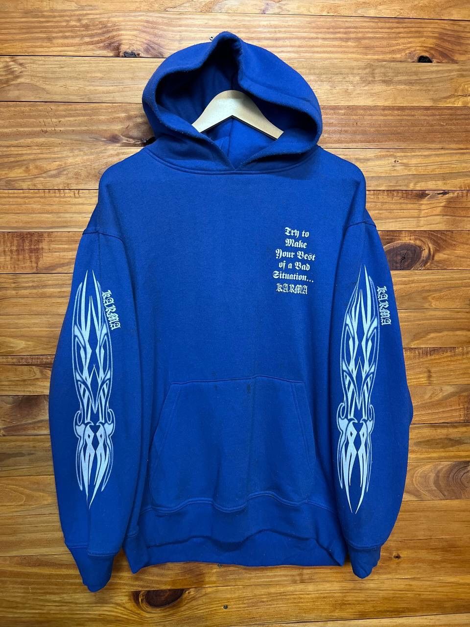 Japanese Brand VINTAGE KARMA BIG LOGO HOODIE Size US L / EU 52-54 / 3 - 6 Thumbnail