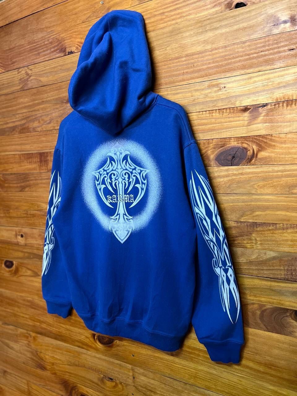 Japanese Brand VINTAGE KARMA BIG LOGO HOODIE Size US L / EU 52-54 / 3 - 3 Thumbnail