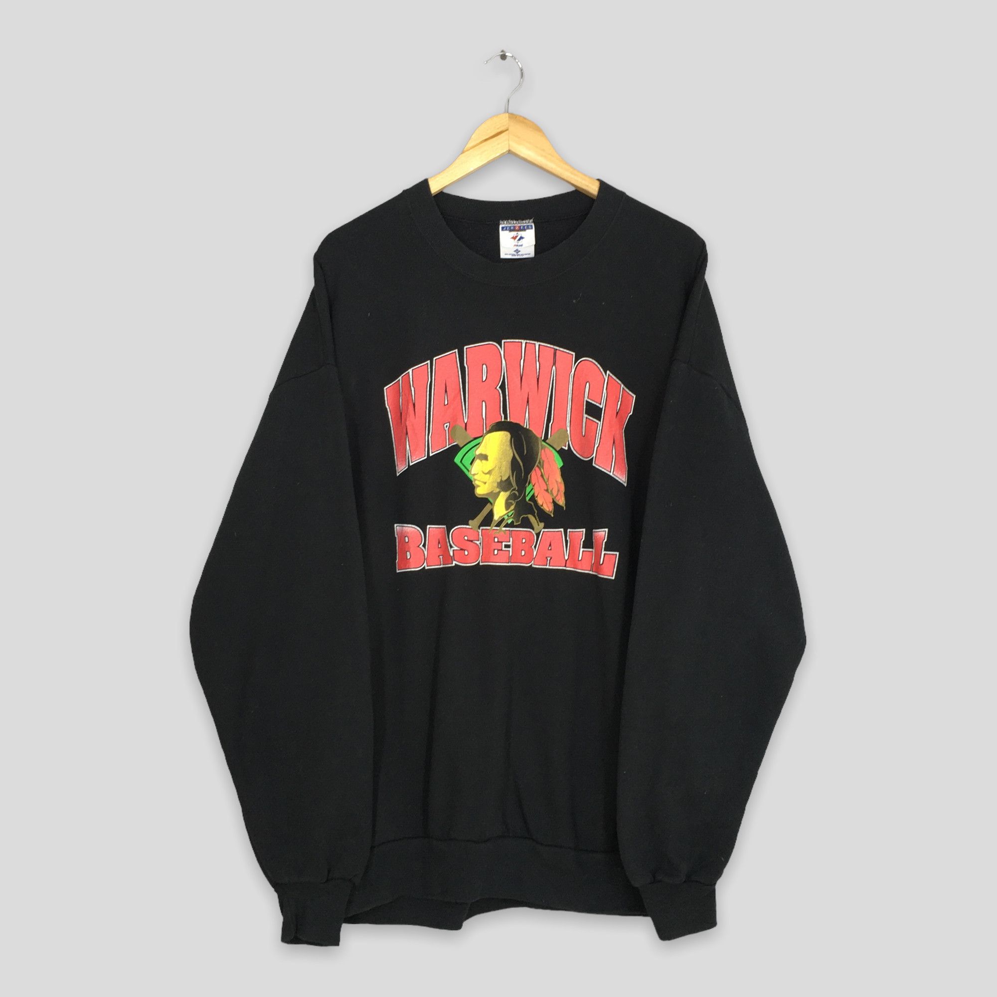 image of Vintage Warwick Warriors Baseball Black Sweatshirt Oversize, Men's (Size 2XL)