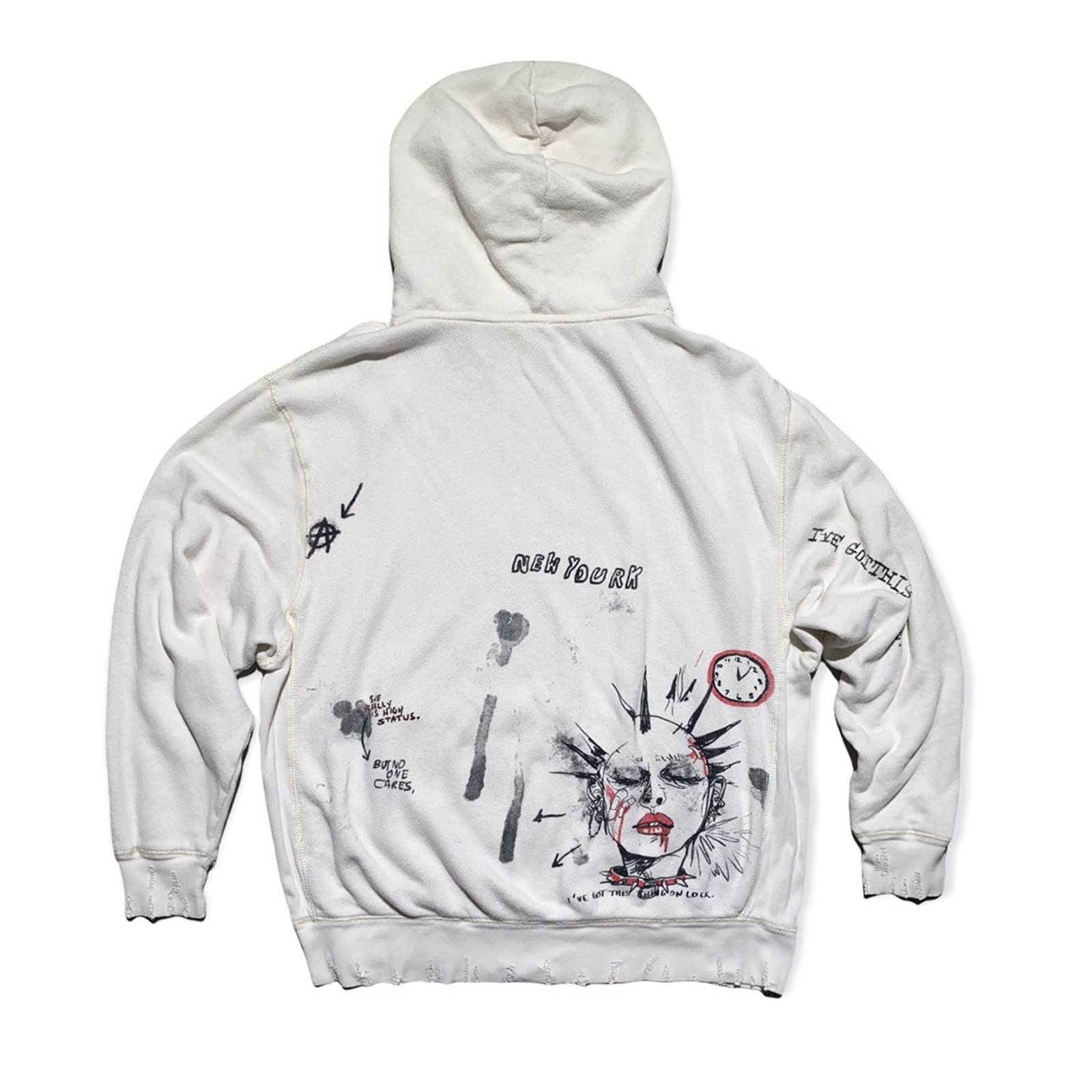 image of R13 Doodle Punk Hoodie Fw17 in White, Men's (Size Small)