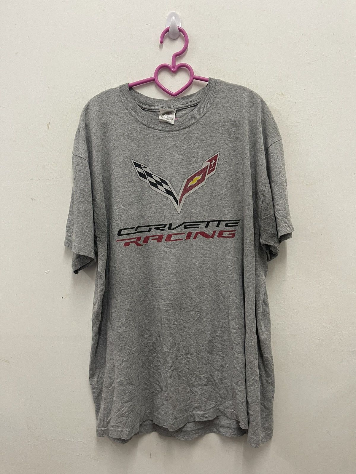 Image of Chevy x Racing Vintage Corvette Racing Spell Out Shirt in Grey, Men's (Size XL)