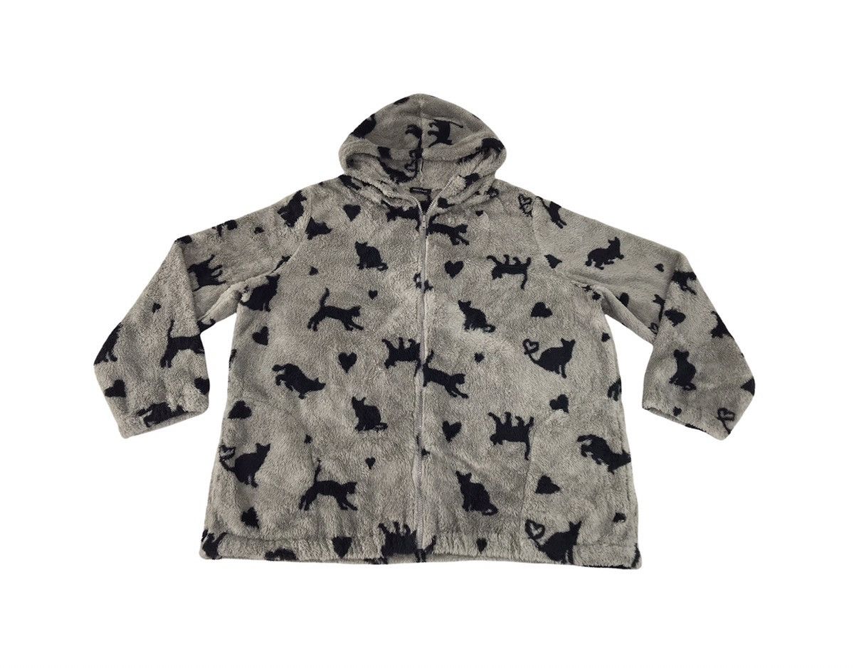 image of Vintage Drea My Minx Fleece Zipper Jacket Wool Hoodies Cat Design in Black/Grey, Men's (Size XL)