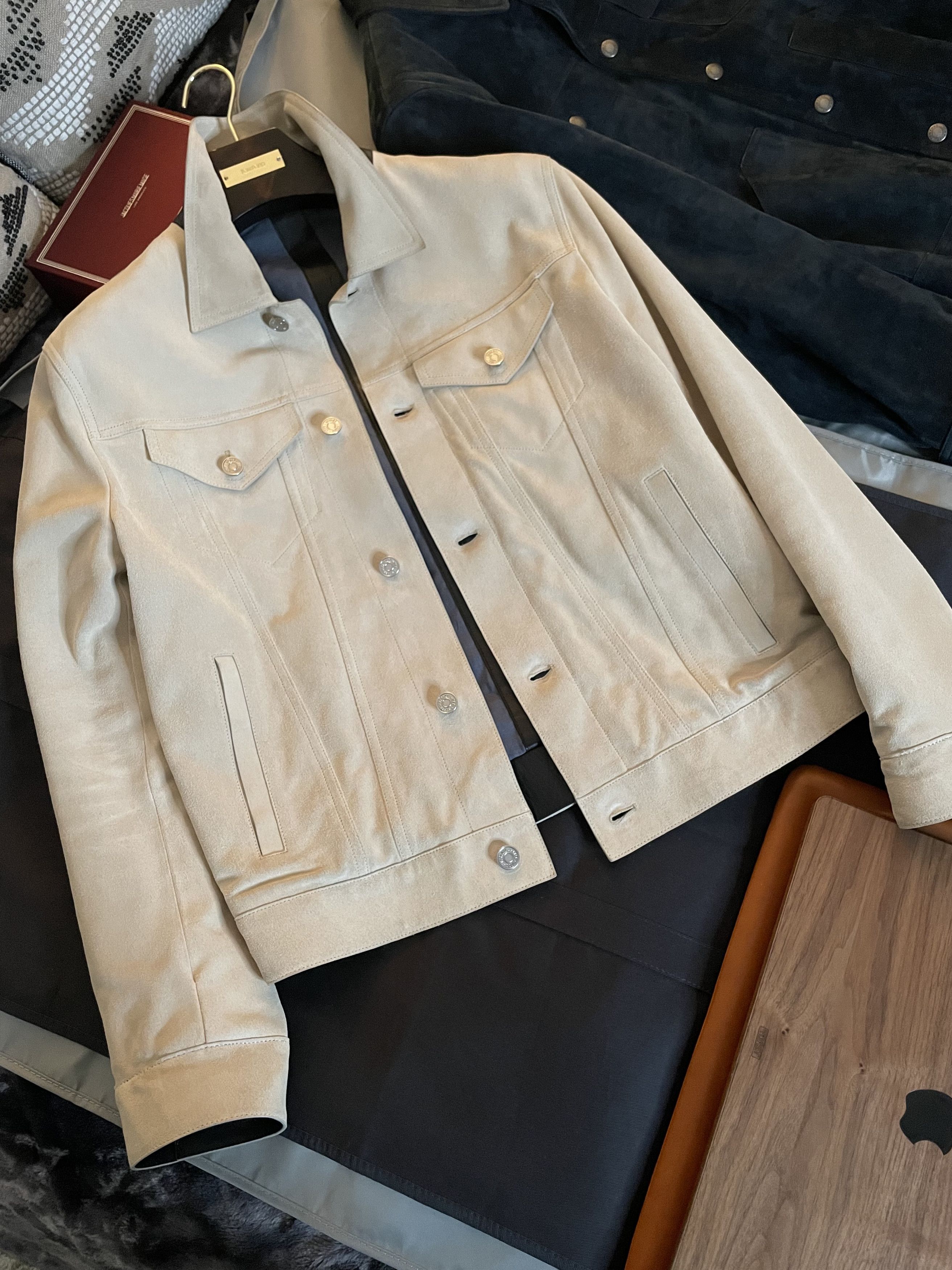 image of A Menswear Grail: Berluti Ecru Suede Trucker, Men's (Size Medium)