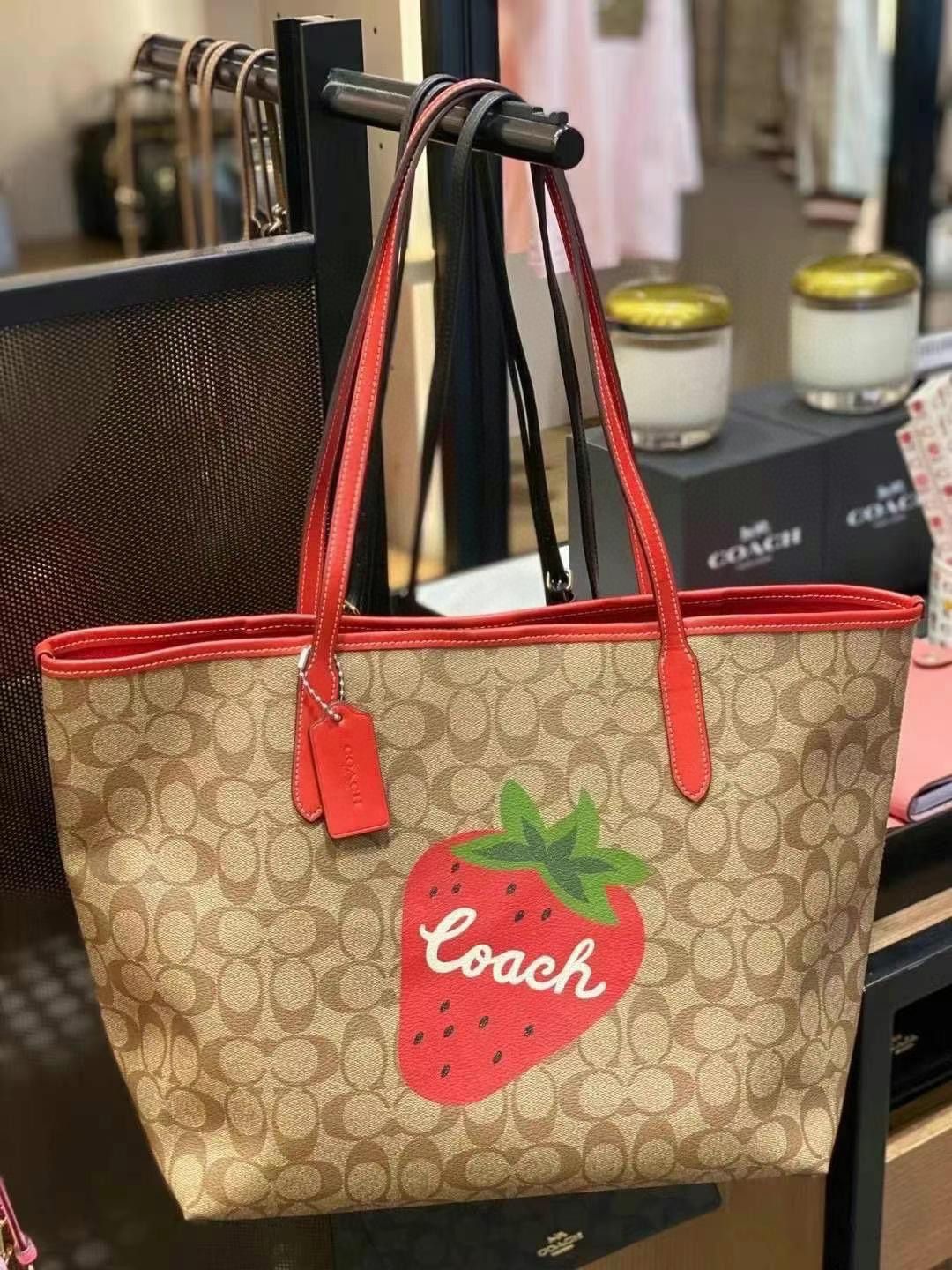 Coach Bags | Coach City Tote in Signature Canvas with Wild Strawberry | Color: Brown/Red | Size: Os | Itsannesharp's Closet