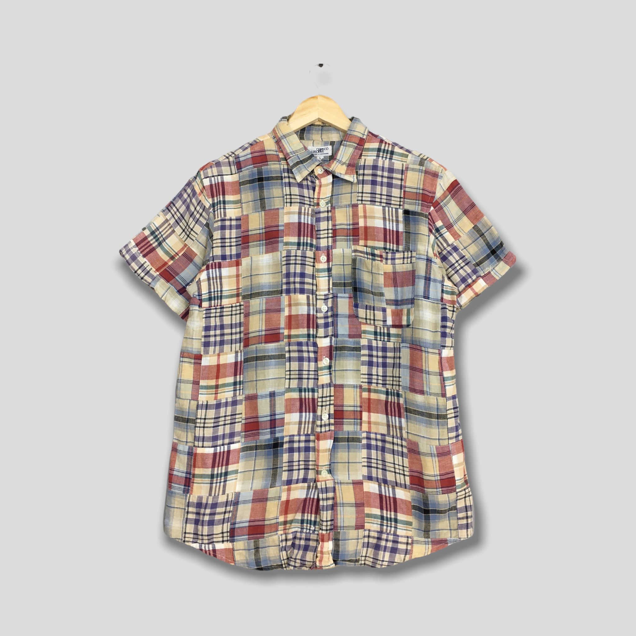 Vintage Patchwork Checkered Flannel Shirt Large