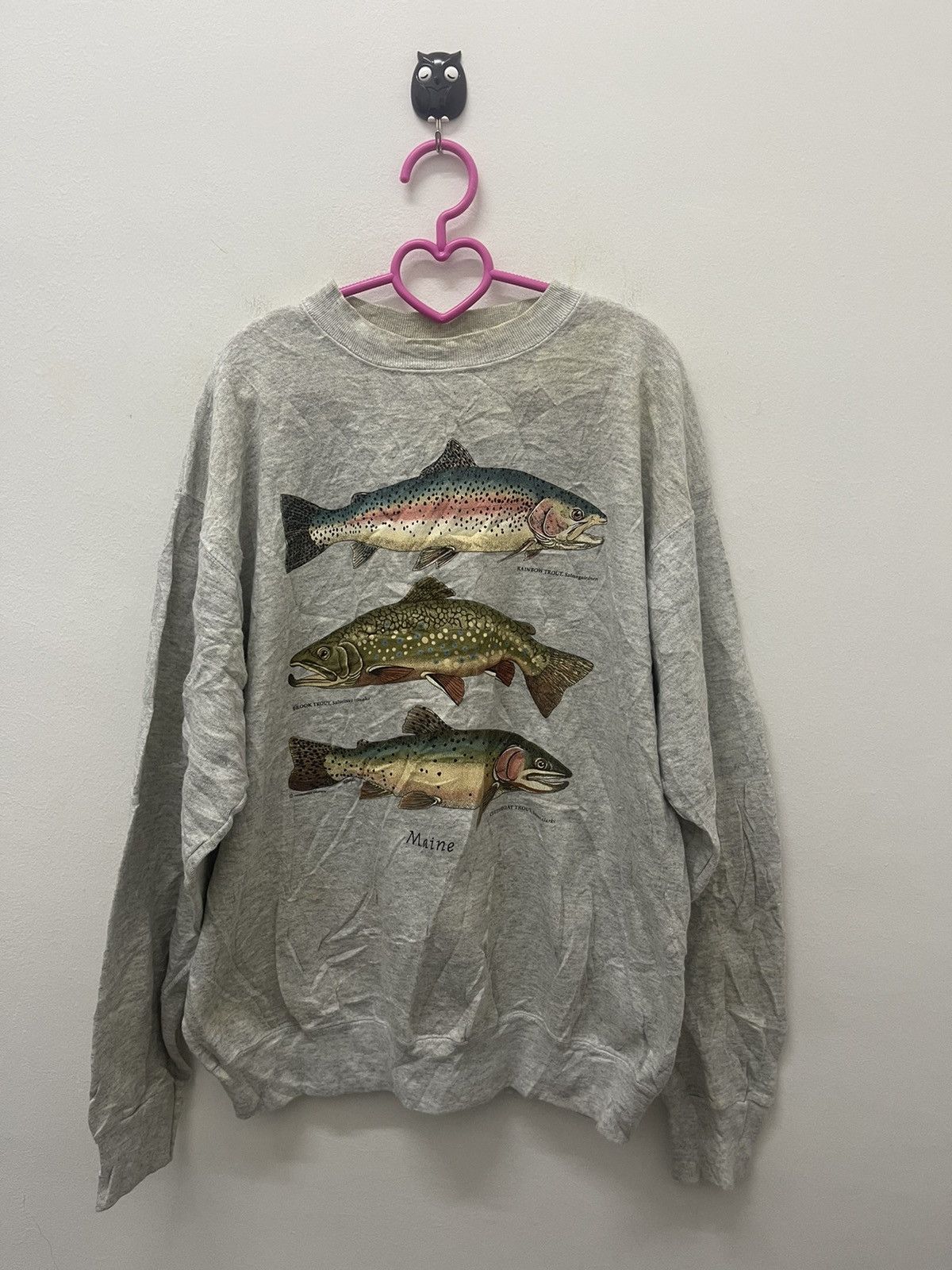Rare Vintage HARBORSIDE GRAPHICS Maine Trout Fish Sweatshirt