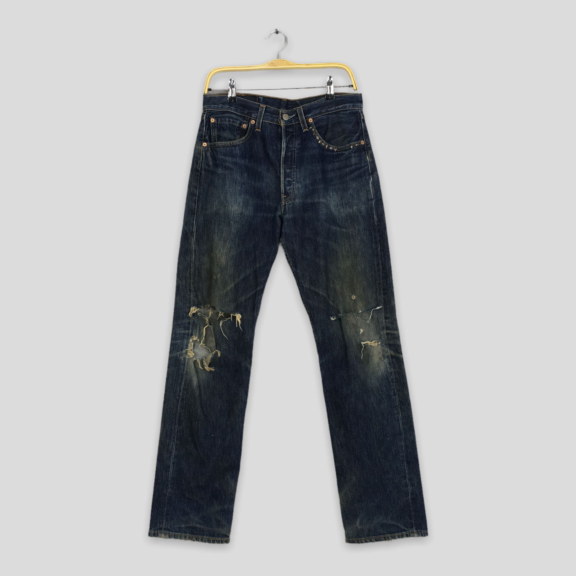 image of Levis x Vintage Size 30X31.5 Vintage Levi's 501 Distressed Ripped Jeans in Blue, Men's