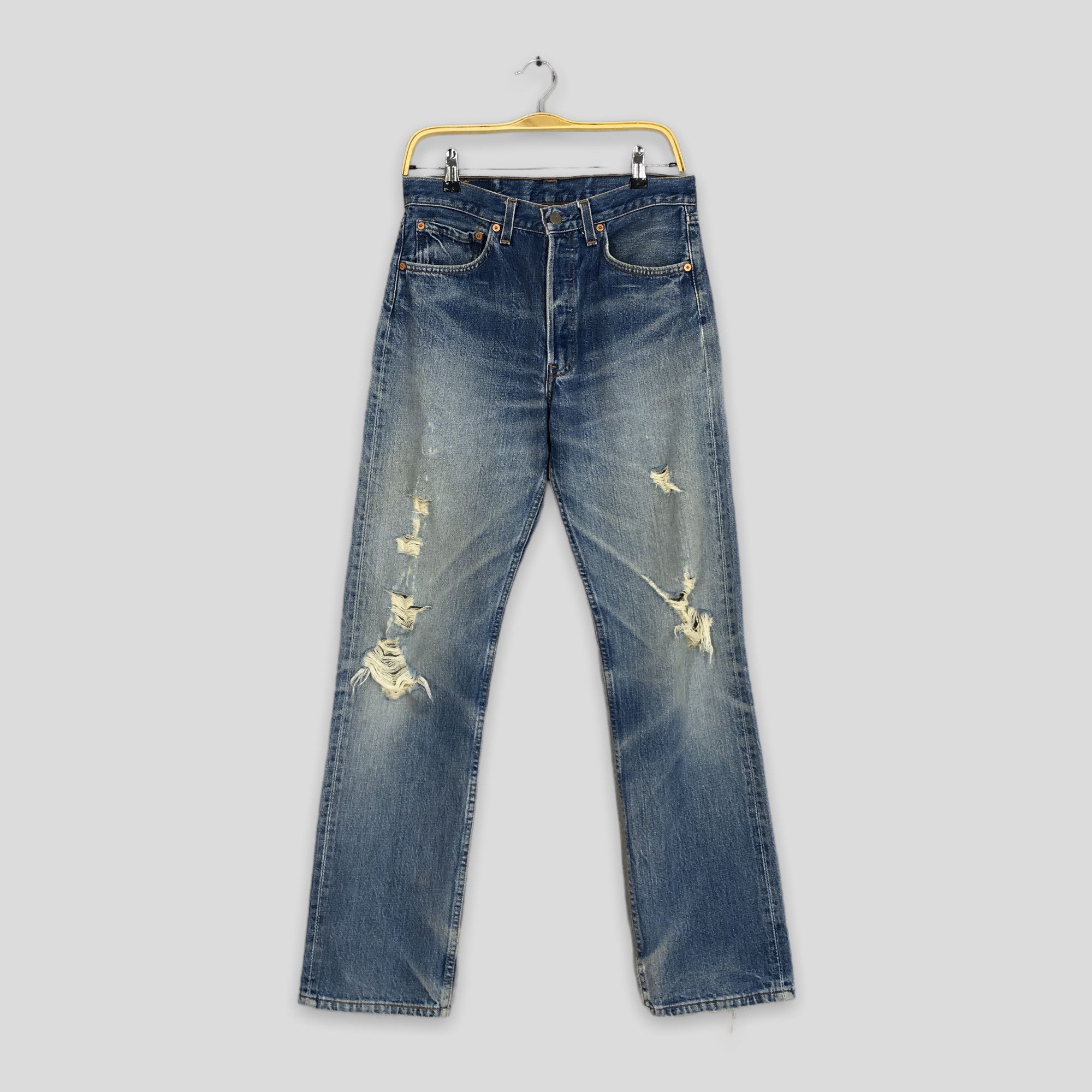 image of Distressed Denim x Levis Size 30X31.5 Vintage 90's Levi's 501 Distressed Ripped Jeans in Blue, Men'
