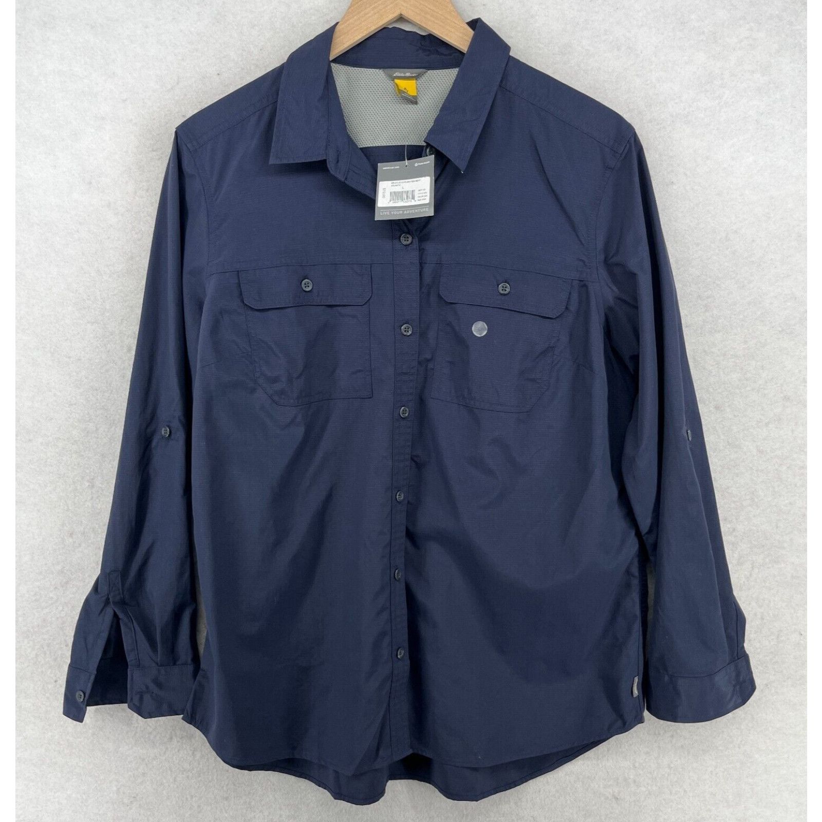 Chemisier Eddie Bauer Femme – Gris, Taille XL, Manches Longues, Boutonnage, Léger