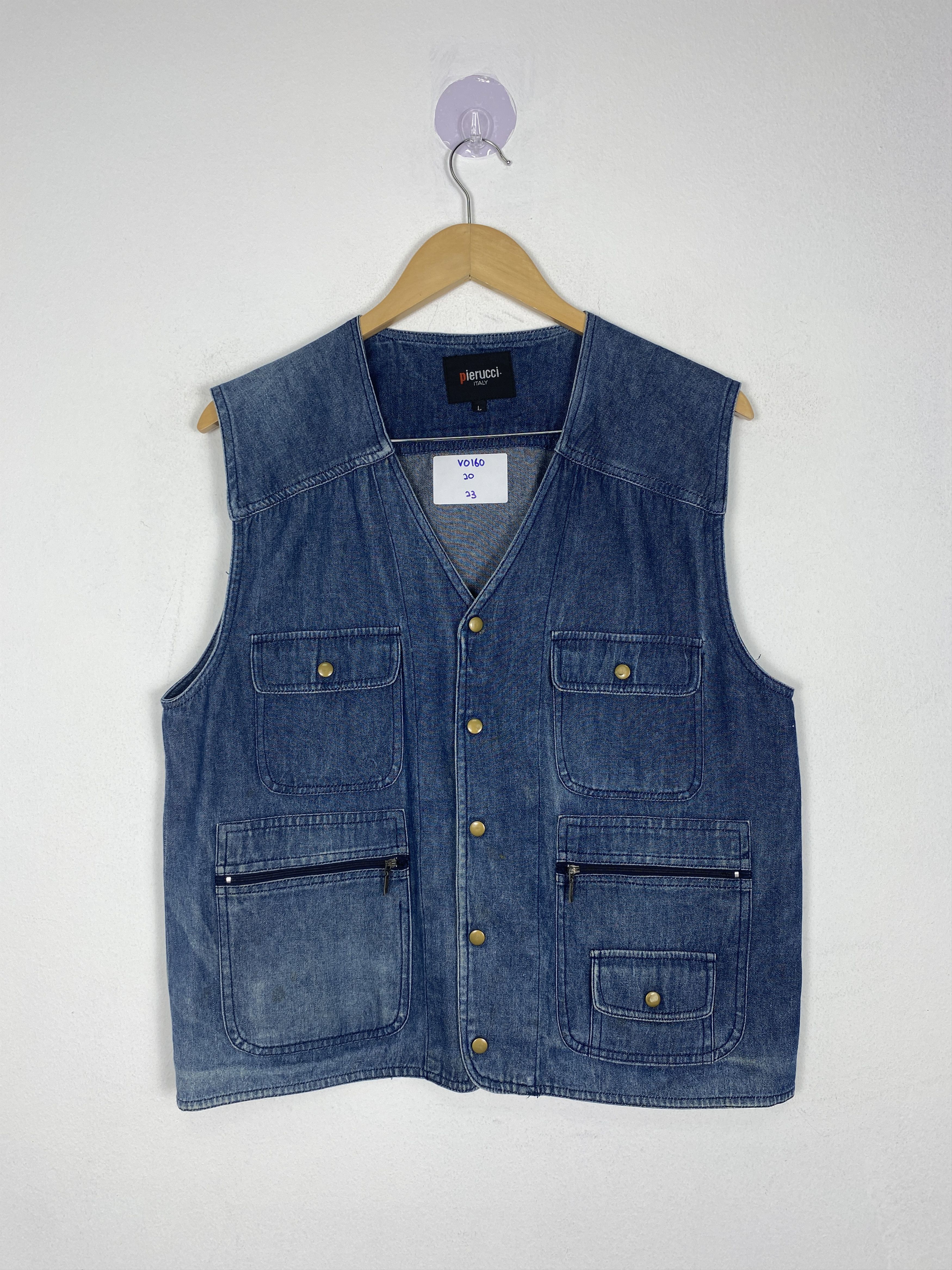 image of Italian Designers x Vintage Pierucci Italy Multipocket Denim Vest in Blue Denim, Men's (Size Small)