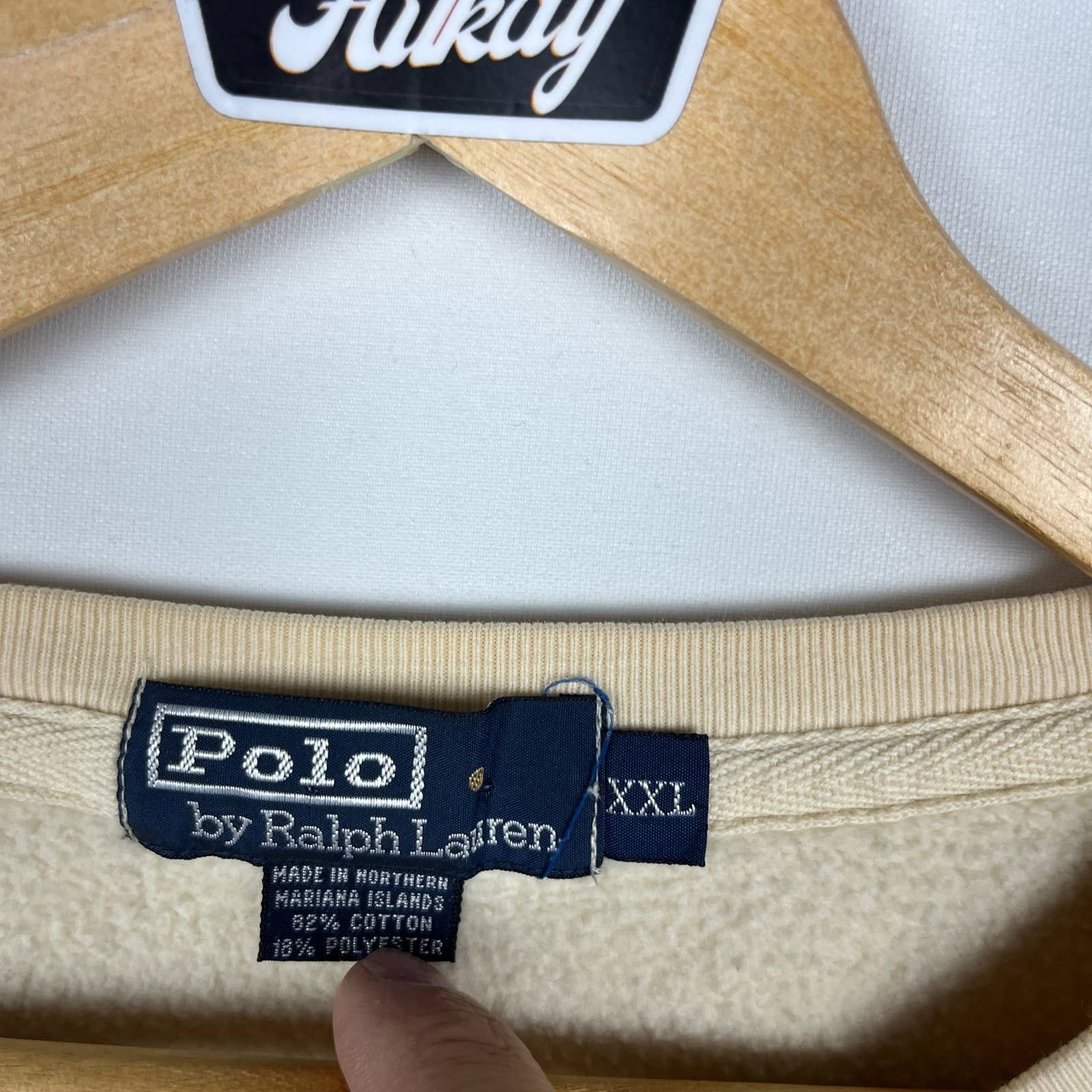 Polo Ralph Lauren × Vintage Vintage 90s Polo Ralph Lauren Cream Sweatshirt XXL Size US XXL / EU 58 / 5 - 3 Thumbnail