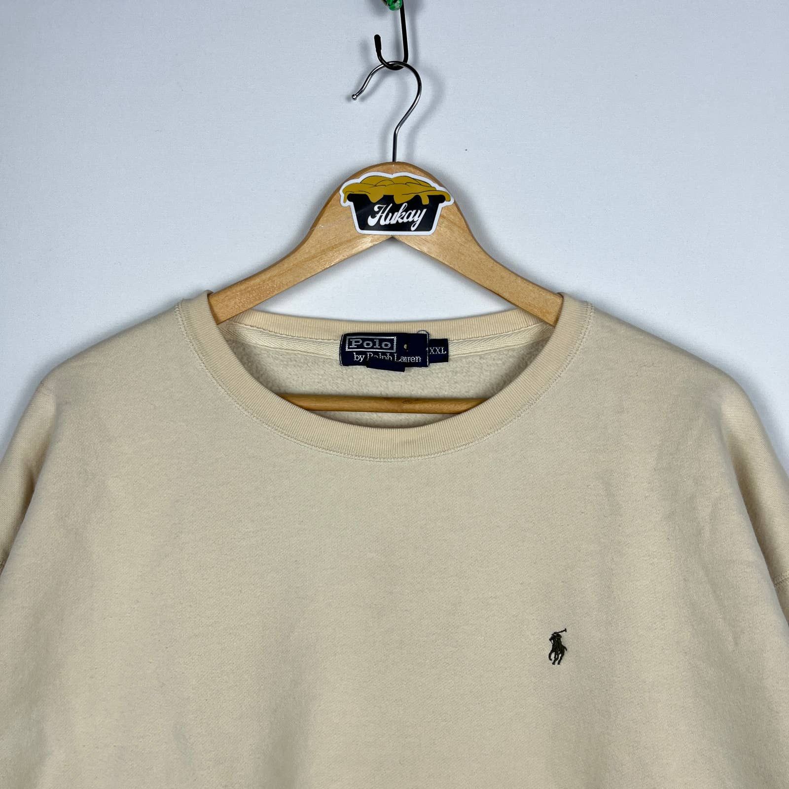 Polo Ralph Lauren × Vintage Vintage 90s Polo Ralph Lauren Cream Sweatshirt XXL Size US XXL / EU 58 / 5 - 2 Thumbnail
